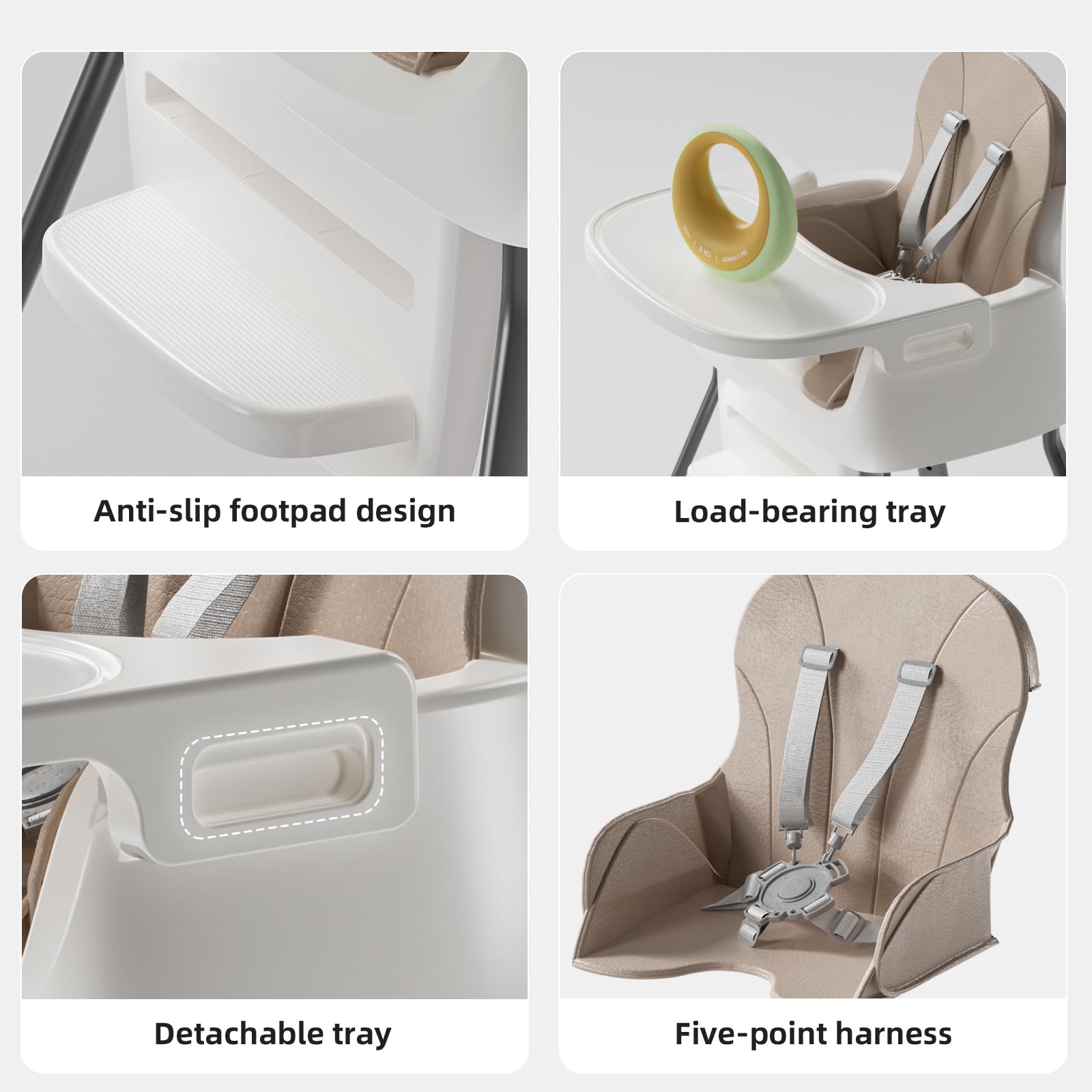 4-in-1 Convertible High Chair with 5-Point Harness and Removable Tray