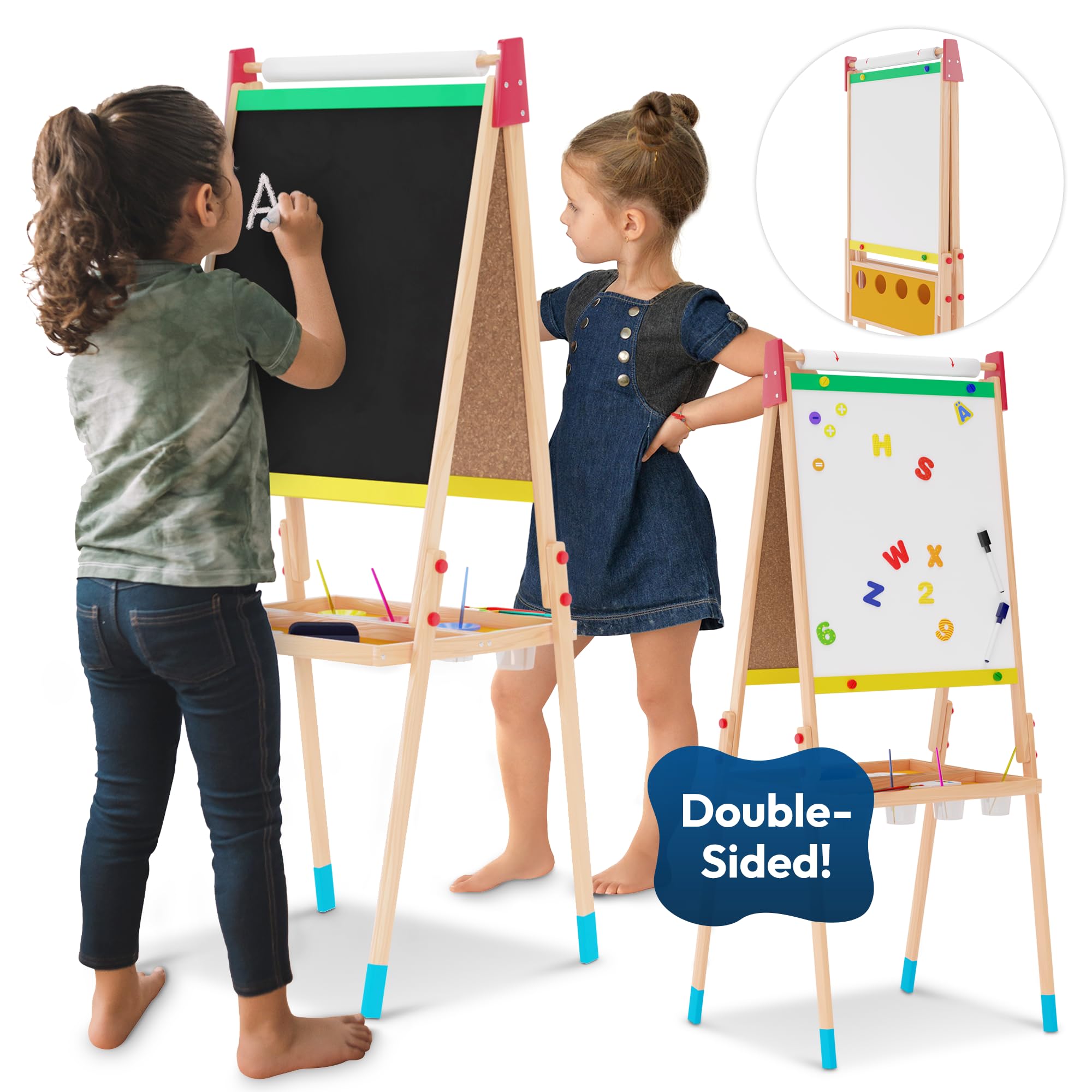 Foldable Wooden Art Easel for Kids - Kids Easel with 2 Paper Rolls