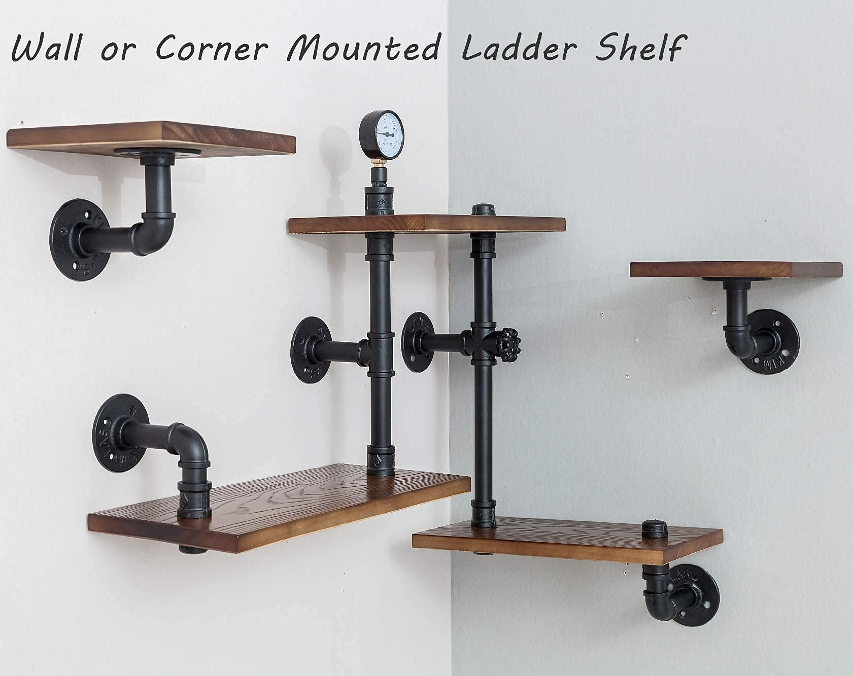 ndustrial Rustic Modern Wood Ladder Pipe Wall Mounted Floating