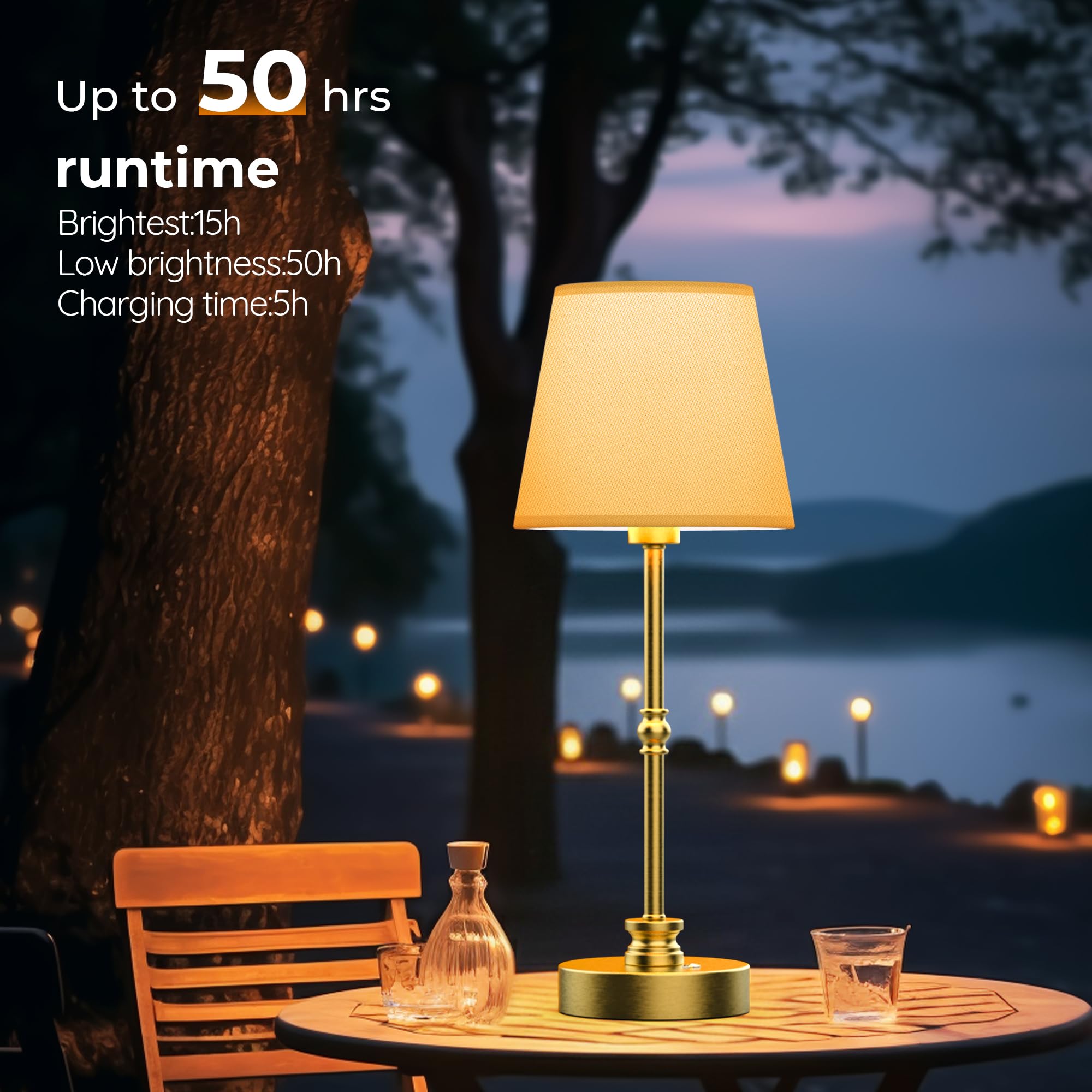 Rechargeable Cordless Table Lamp with Stepless Dimming and Touch Control
