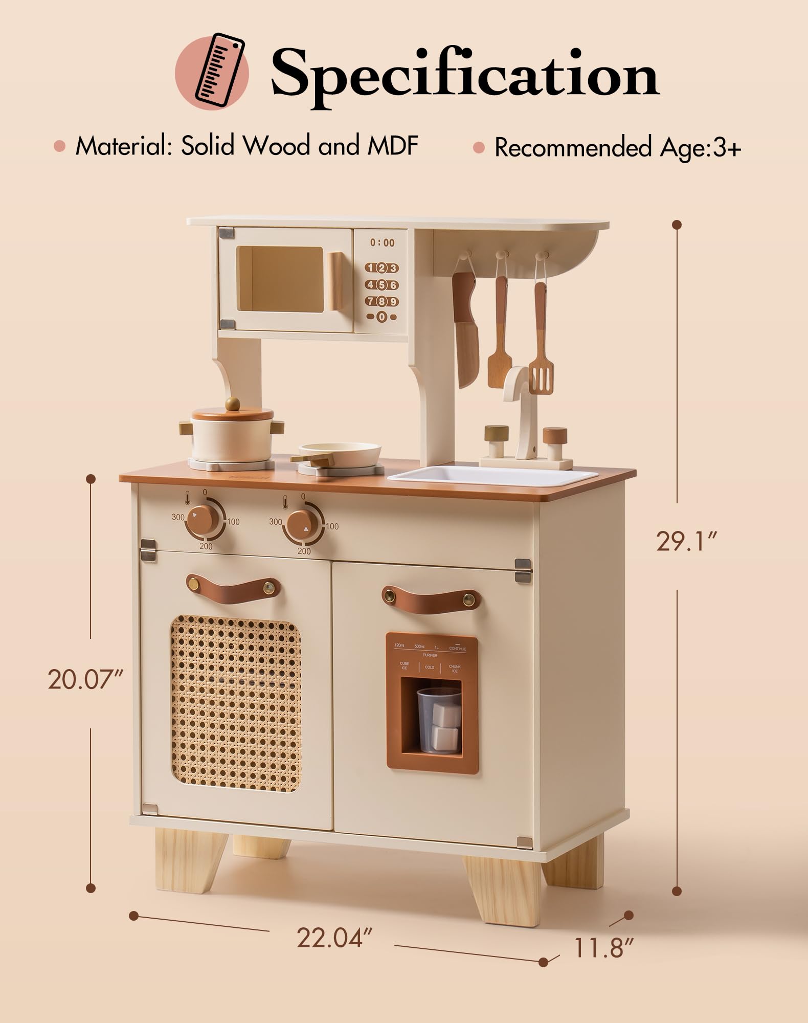 Wooden Play Kitchen Set with Ice Dispenser
