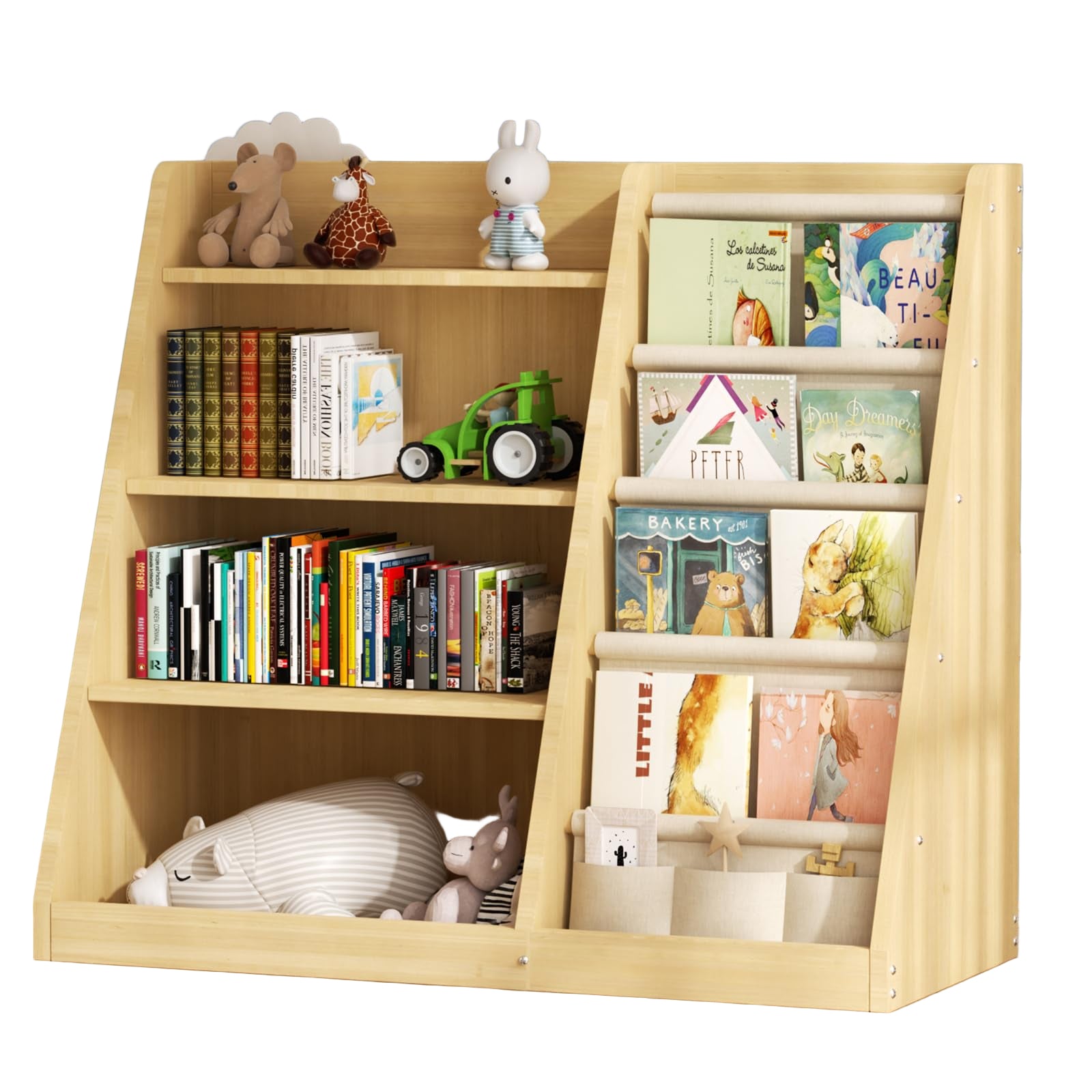 Kids Bookshelf and Toy Storage Organizer, 4 Tier Wooden Kids Book Shelf