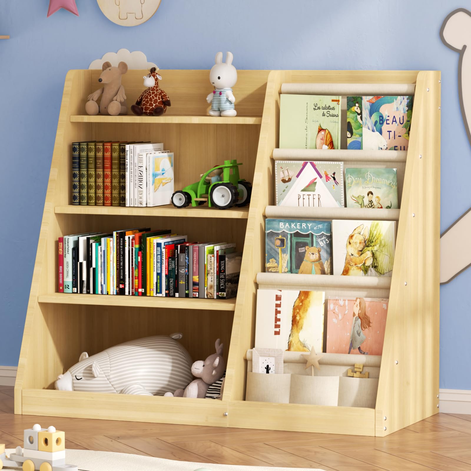 4 Tier Wooden Kids Bookshelf and Toy Storage Organizer