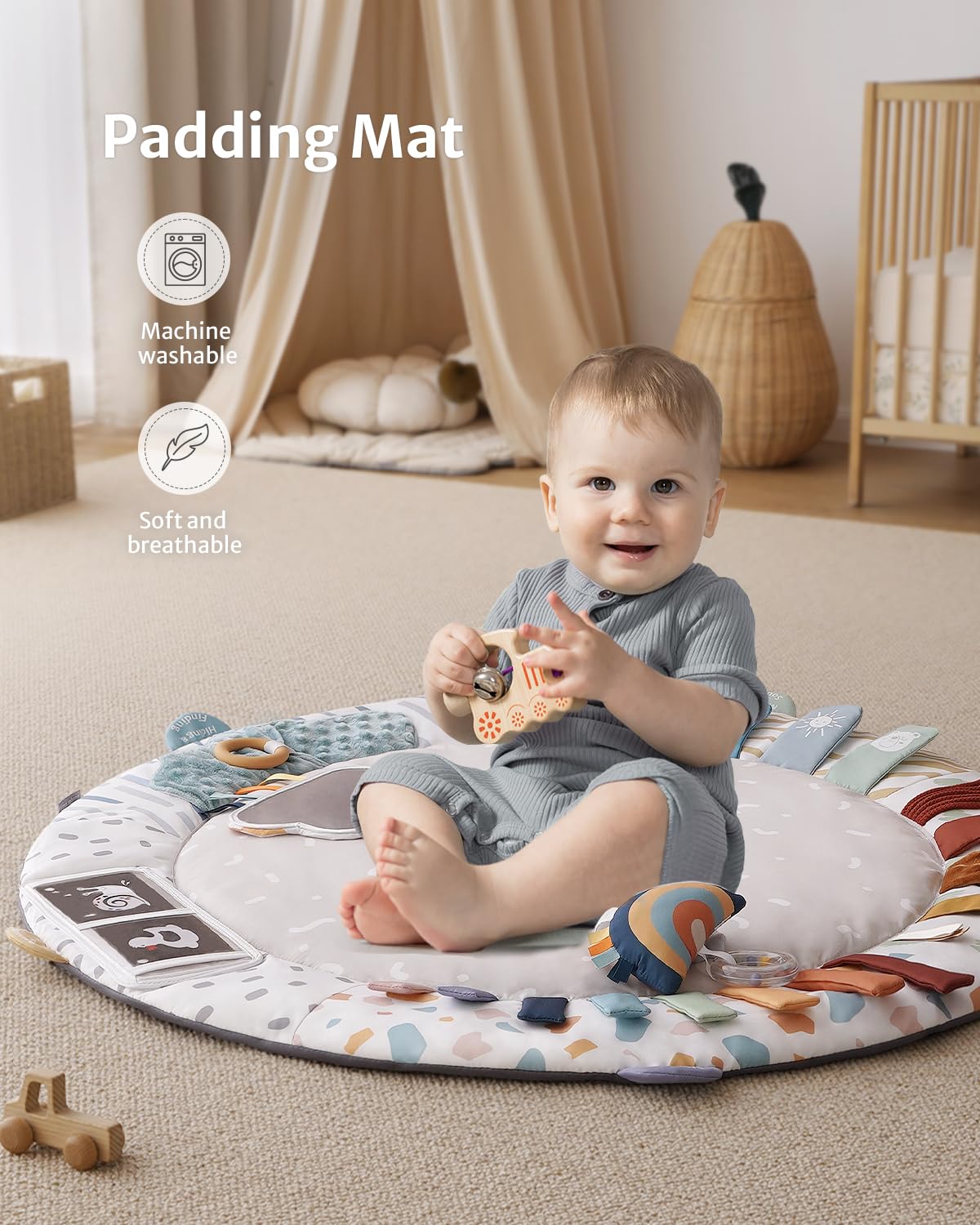 Wooden Baby Play Gym Activity Mat with Developmental Toys