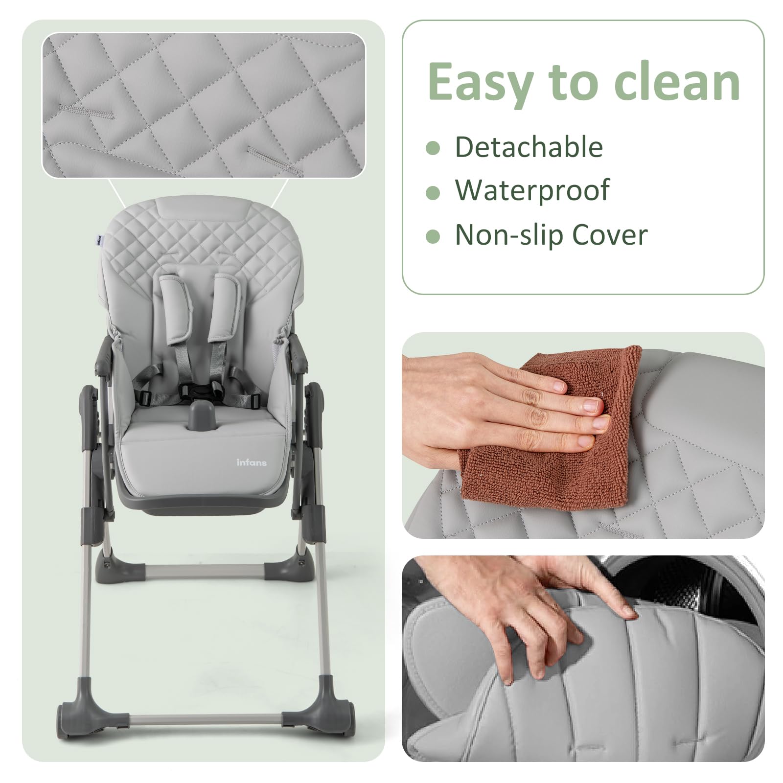 Convertible Folding Baby High Chair with Adjustable Height and Removable Tray