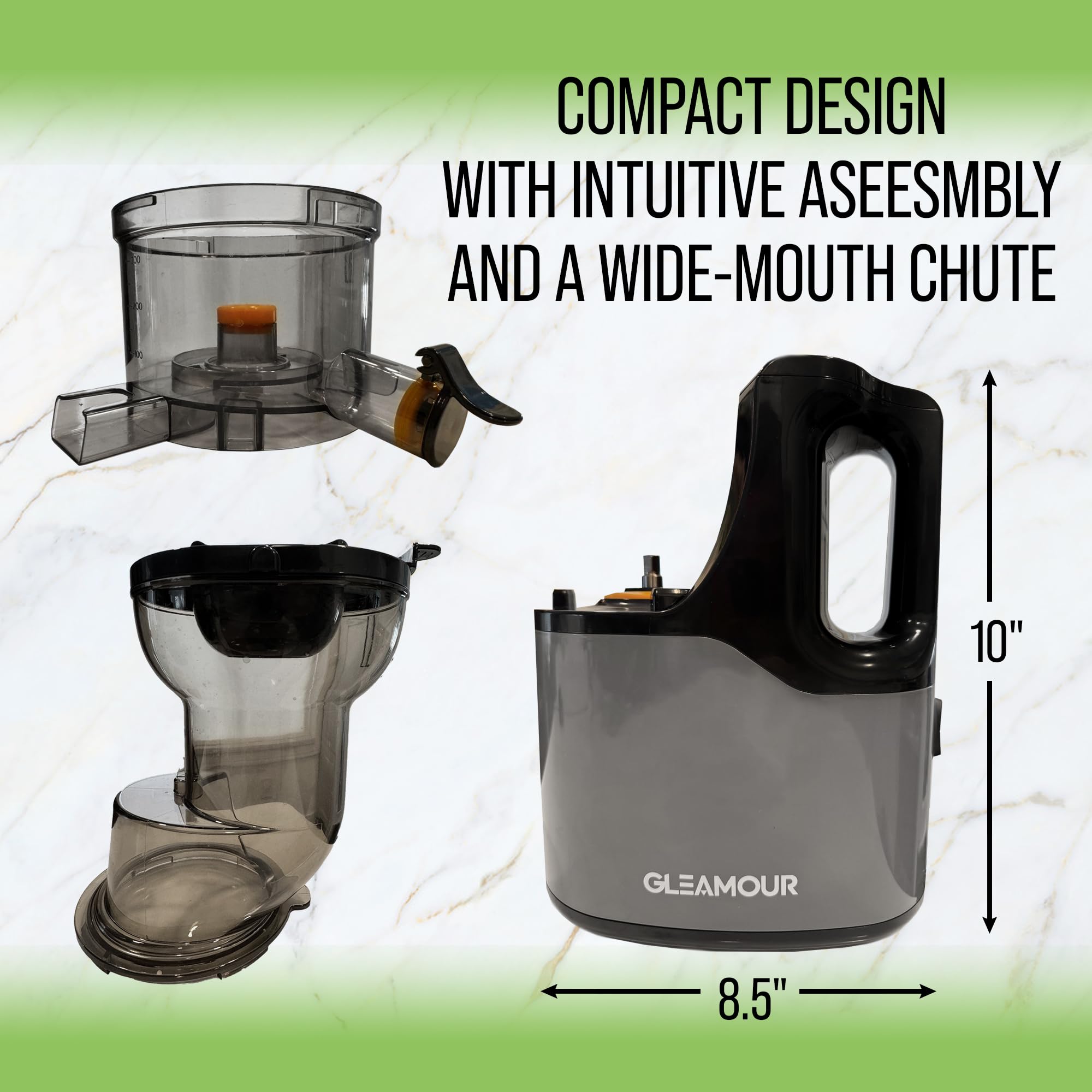 Electric Masticating Cold Press Juicer - Easy to Clean Cold Press Juicer Machine - Quiet Operation - Extra Large Chute for Whole Vegetables & Fruit