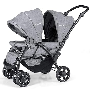 Double Stroller, Foldable Lightweight Twin Stroller with Tandem Seating