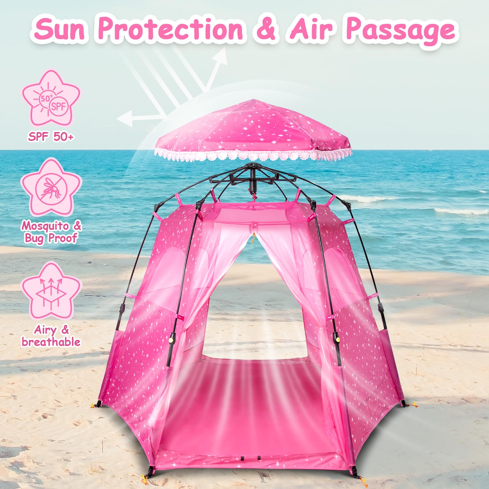 Princess Pop-up Play Tent for Girls: 78"x66" Large Playhouse Castle for Kids Indoor & Outdoor (Pink)
