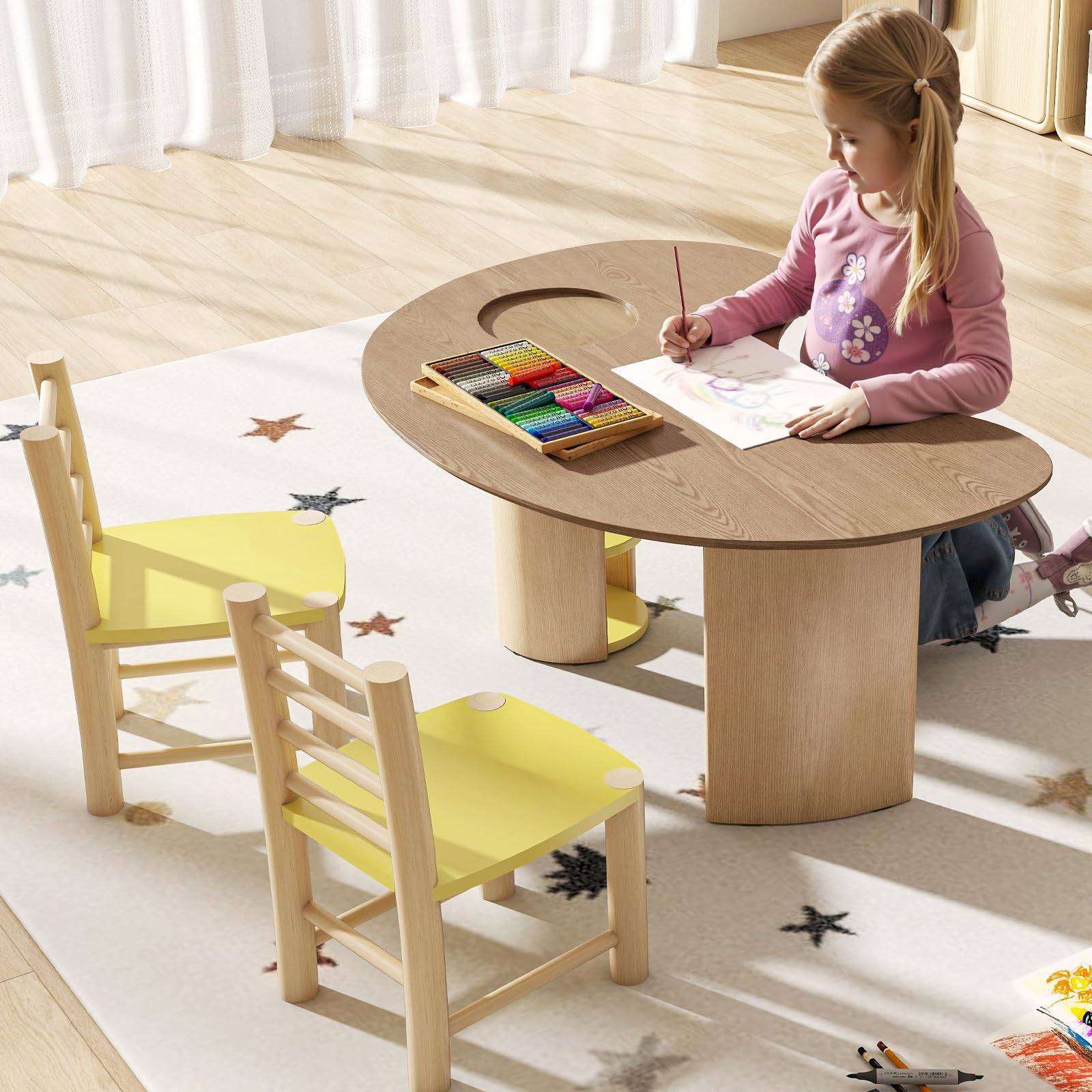 Kids Table with Storage, Kidney Desk, Half Moon Family Activity Table
