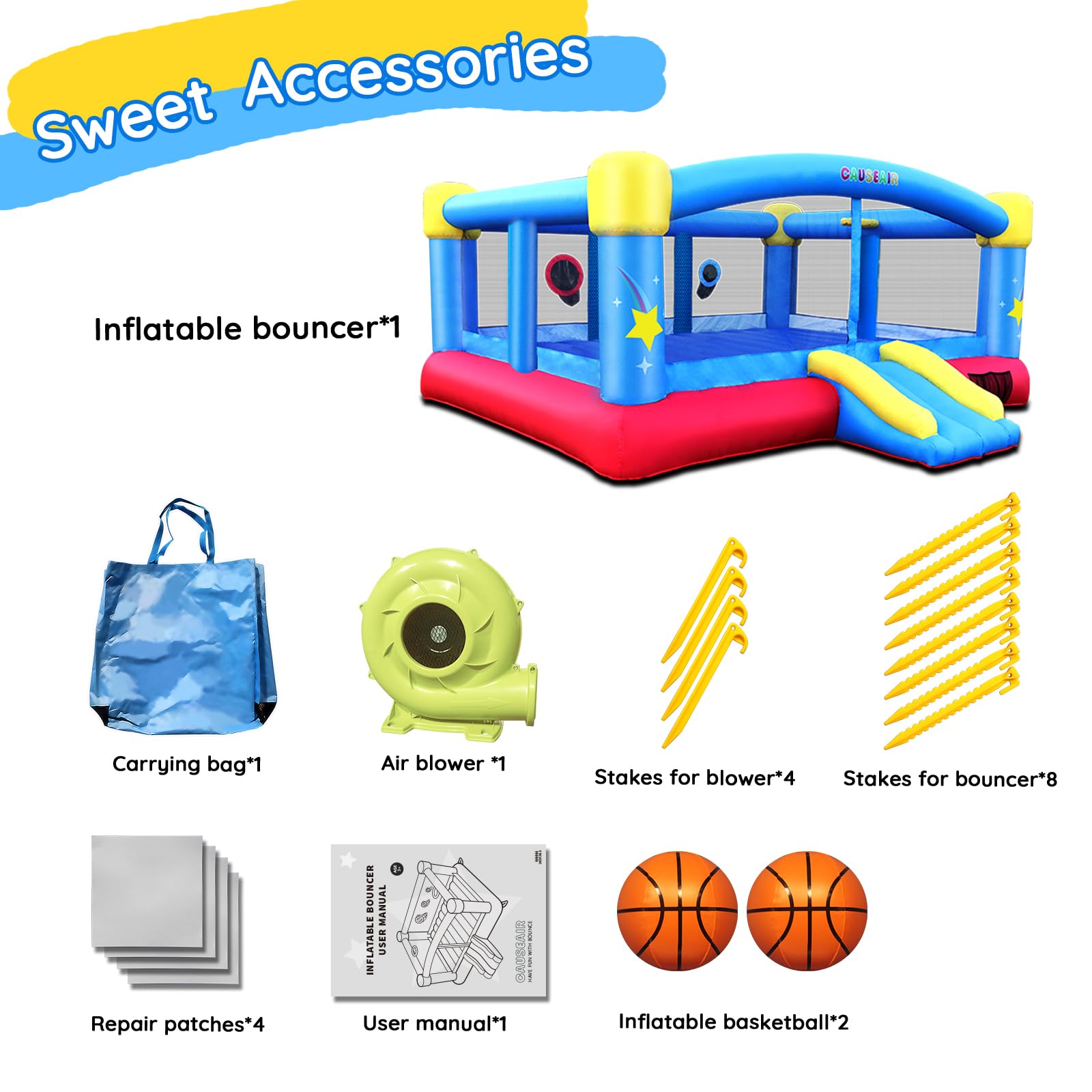 Inflatable Bounce House with Basketball Hoop and Slide