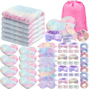 63 Pcs Spa Sleepover Party Supply Set 9 Fleece Blankets 9 Fluffy Heart