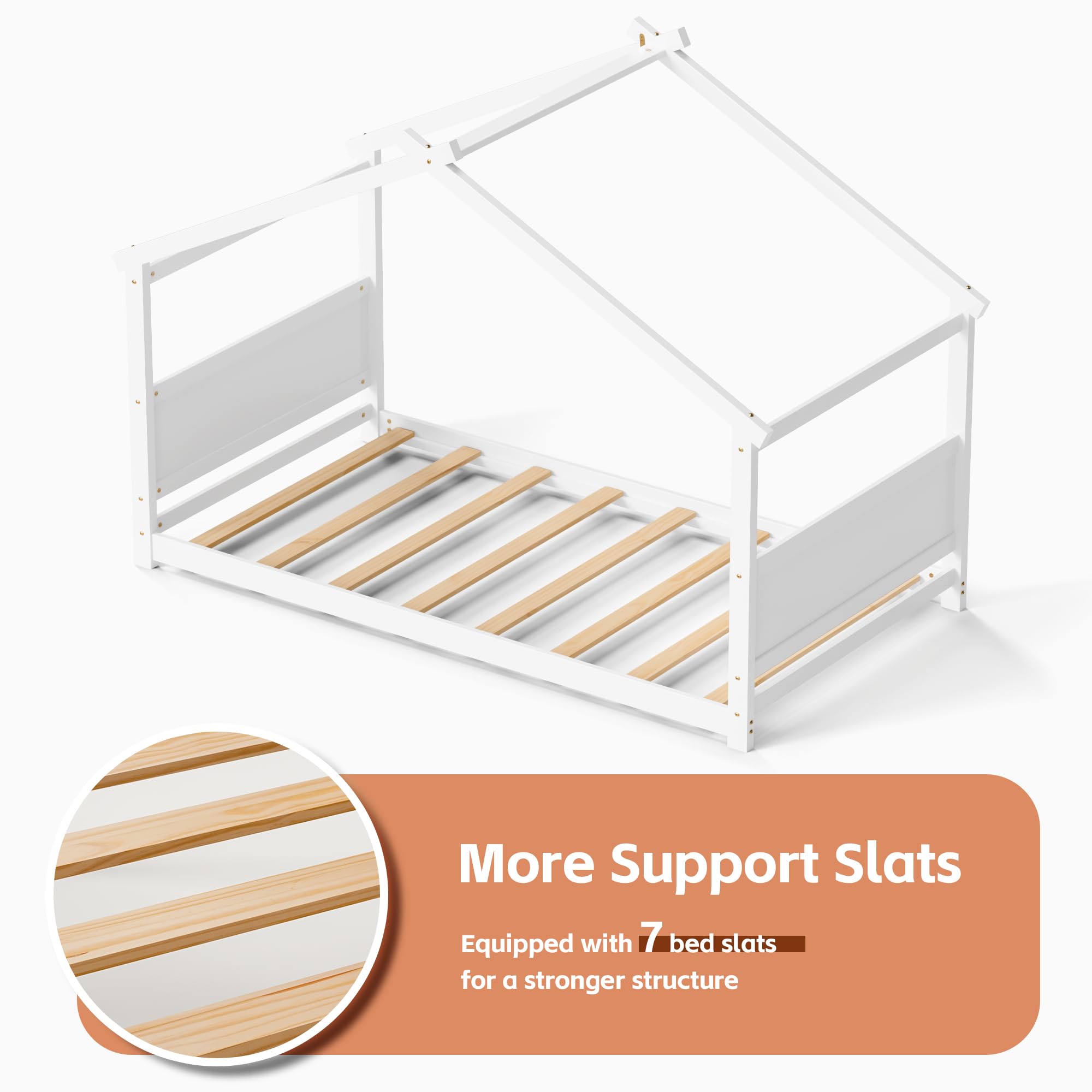 Twin Floor House Bed Frame with Headboard and Footboard