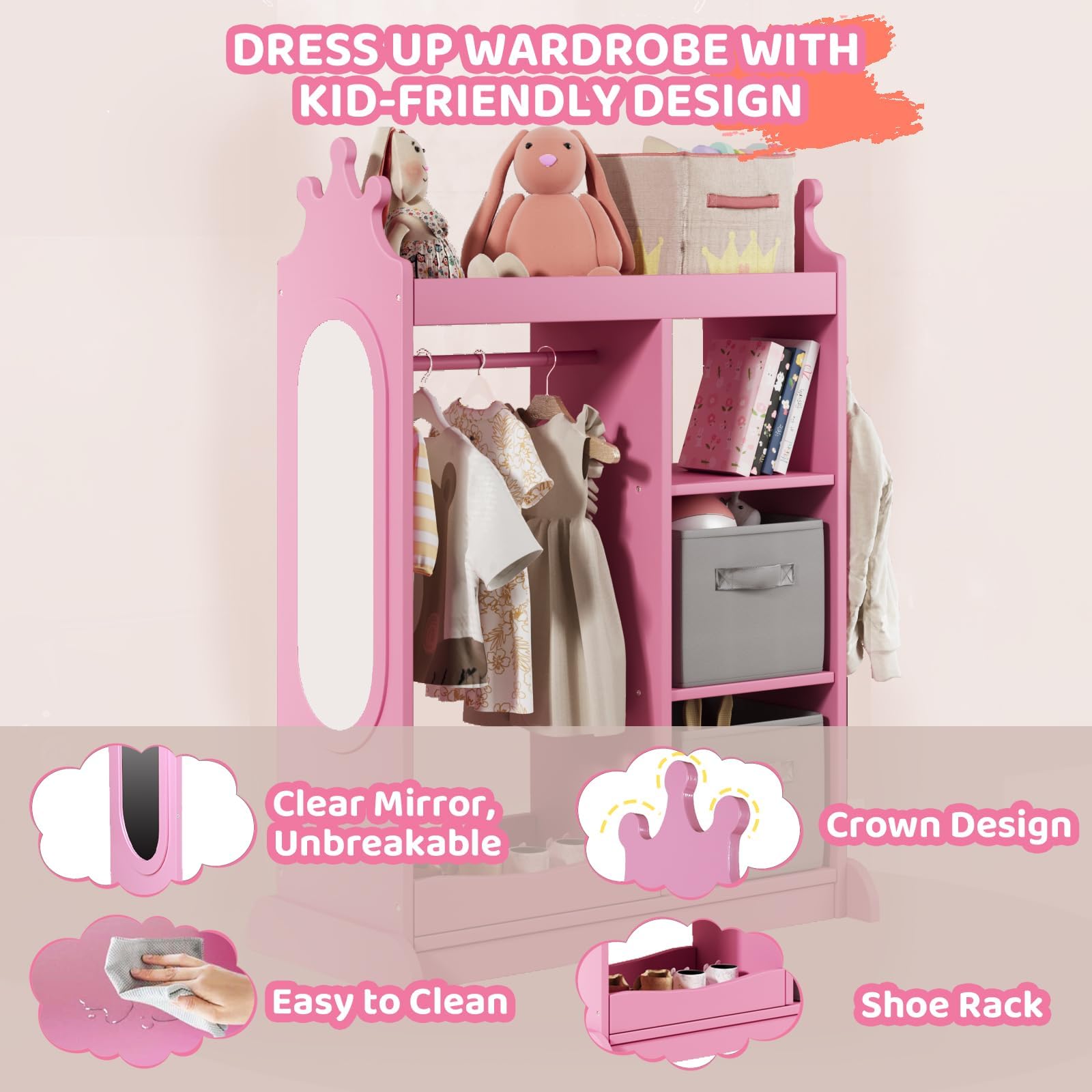 Kids Armoire with Mirror and Dress Up Storage