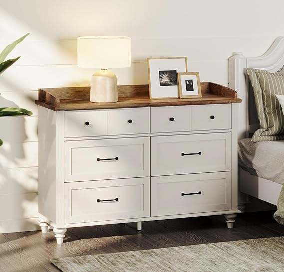 Oak Dresser for Bedroom with 6 Drawers, Baby Dresser with Solid Wood