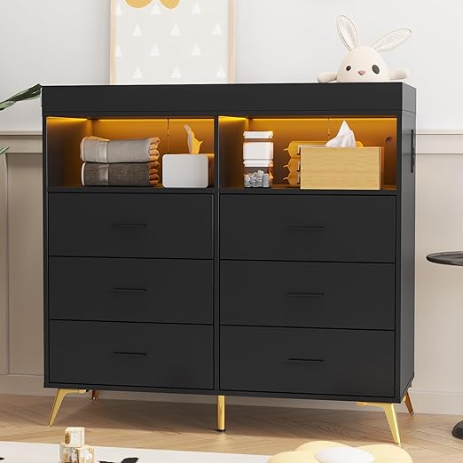 Dresser for Bedroom with 6 Drawers, Baby Changing Table Dresser