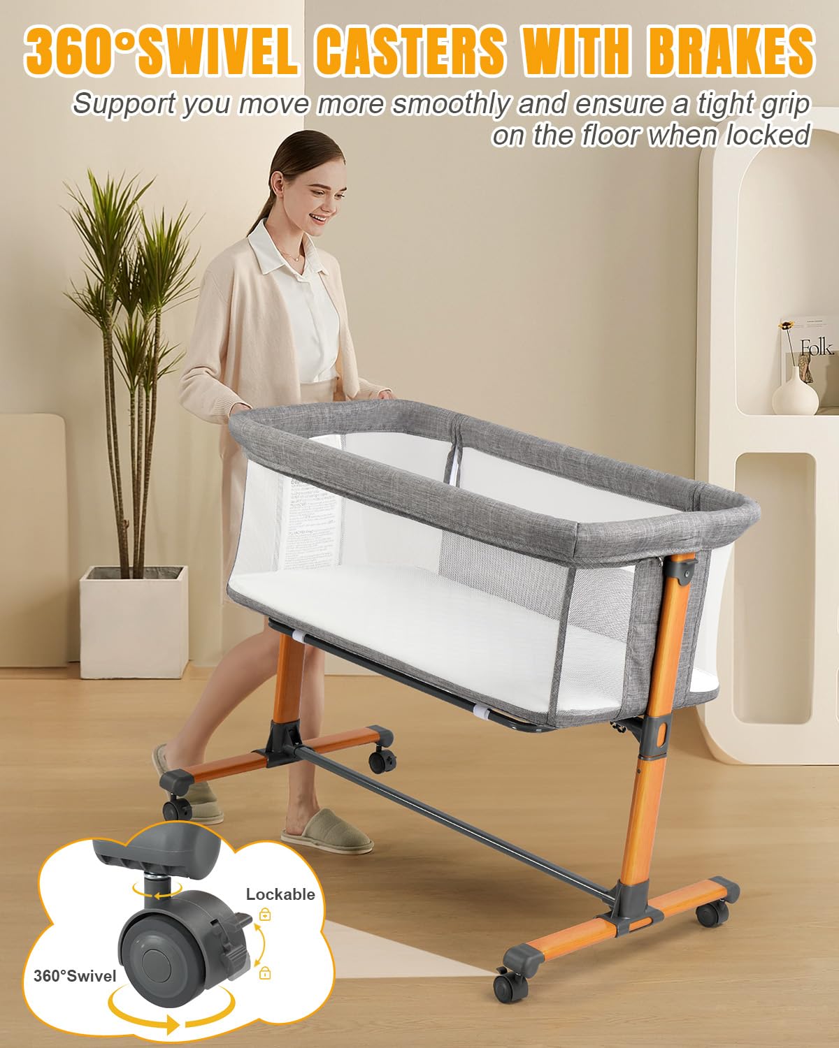 Bedside Baby Bassinet with Adjustable Height