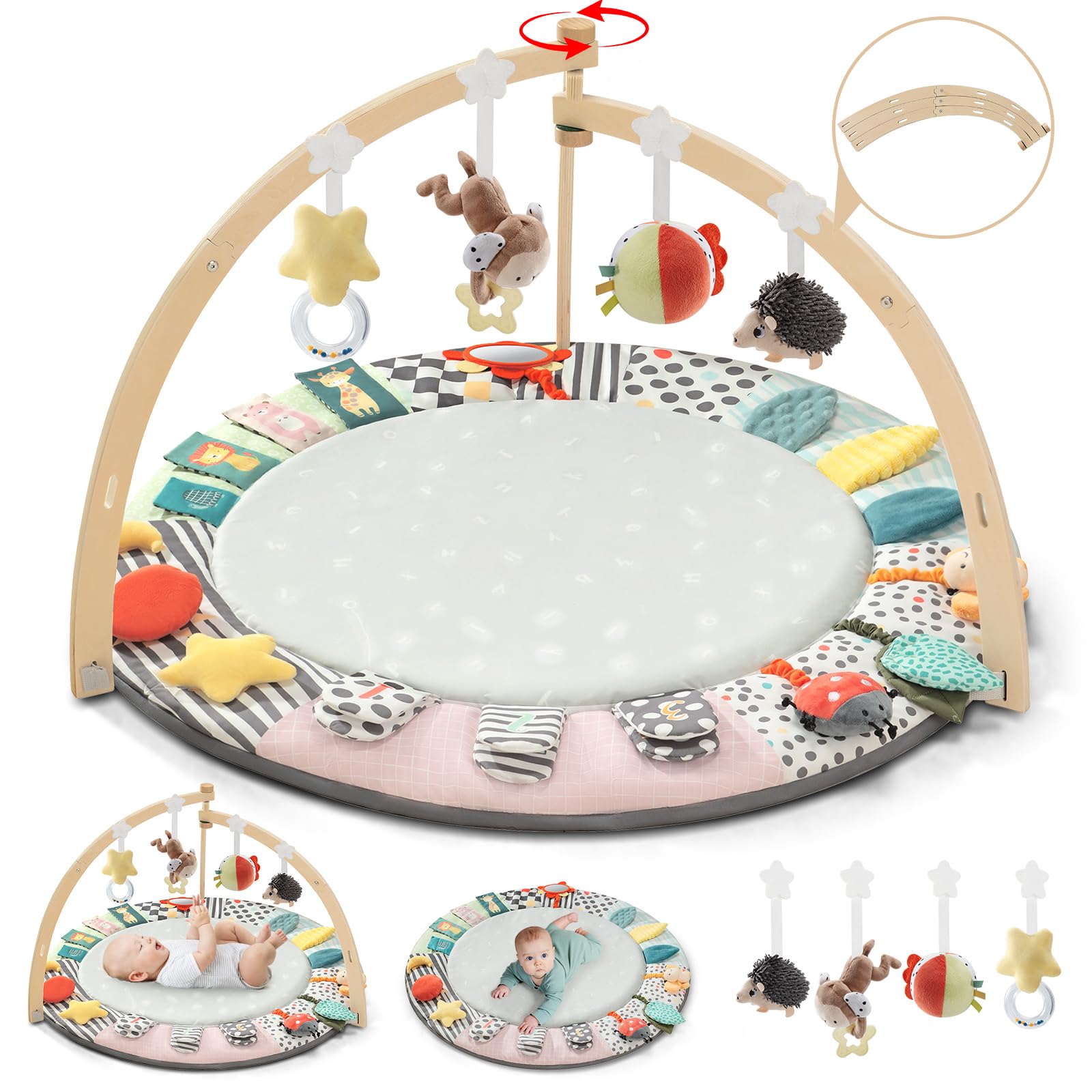 Baby Play Mat Activity Gym,6 Developmental Zones Tummy Time Mat