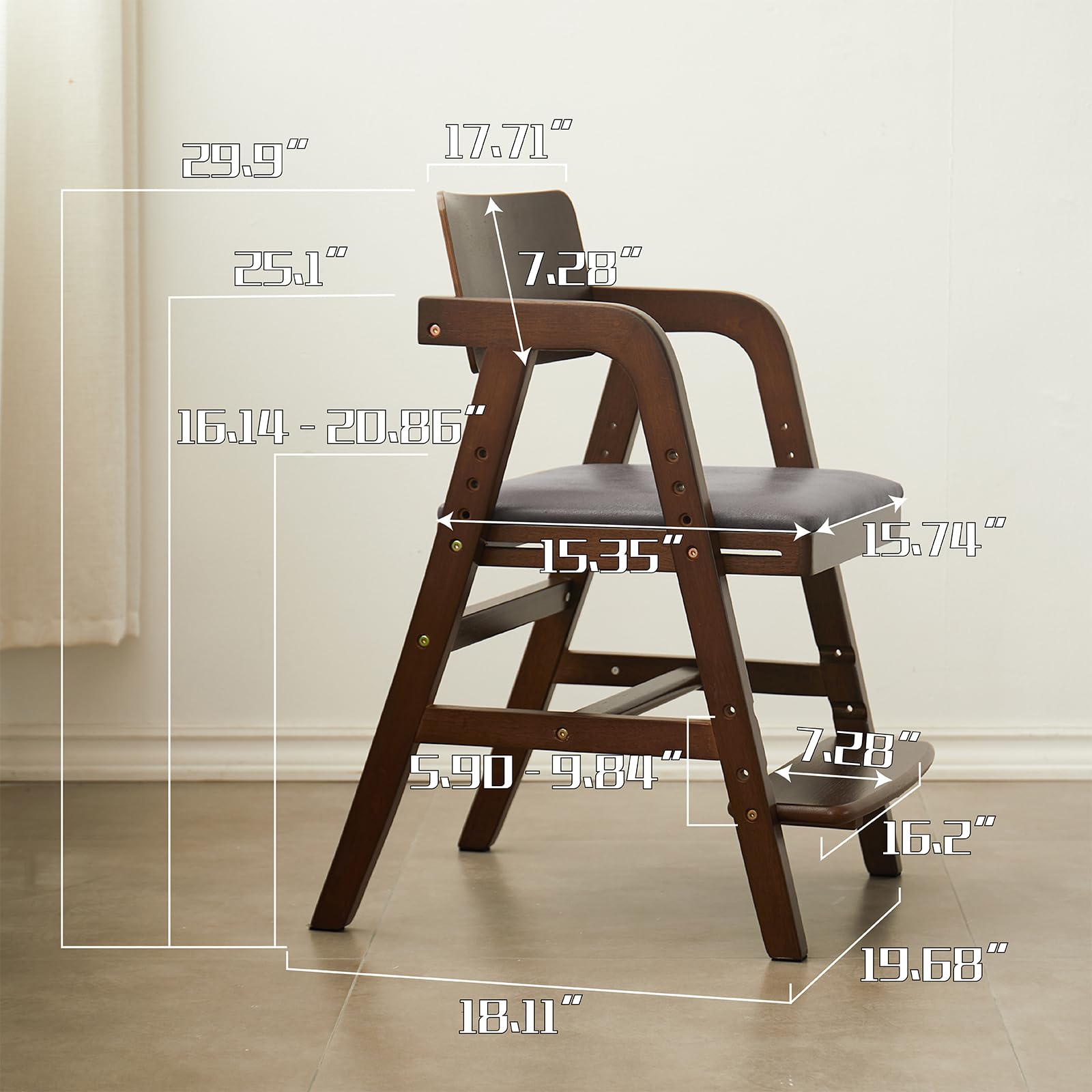 Solid Wood high Chairs for Toddlers,High Chair Grows with Kid for Dining