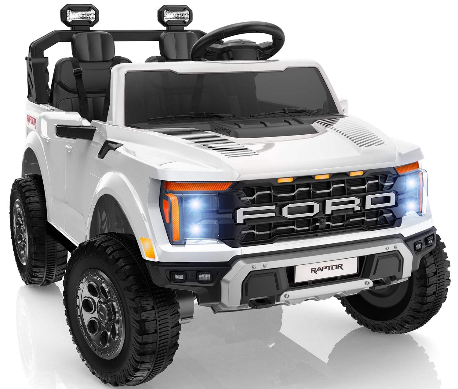 24V Kids Ride On Truck, Licensed Ford F-150 Raptor 2 Seater Electric Car w/Remote