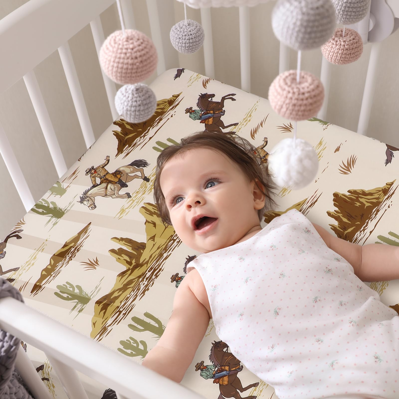 Western Cowboy Crib Sheet Set - 4 Piece Fitted Sheets for Standard Crib