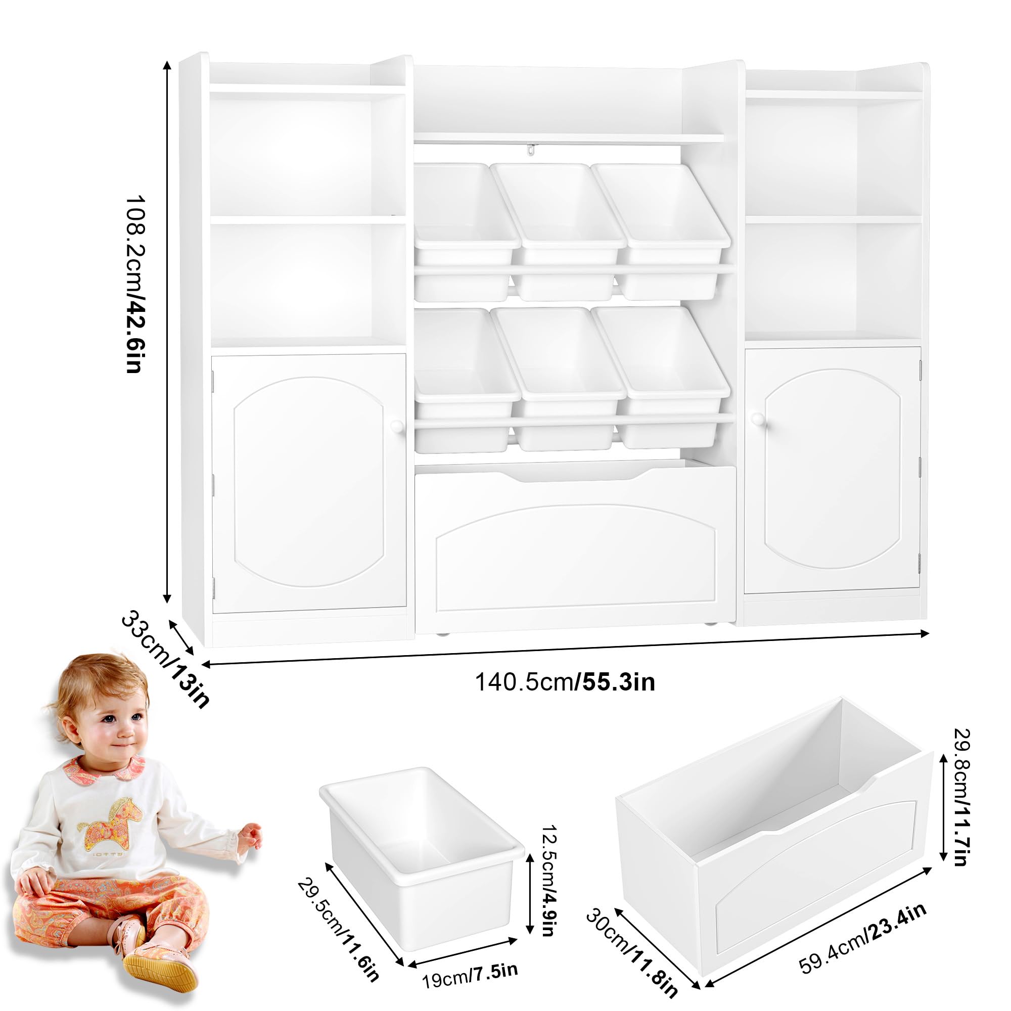 5-in-1 Kids Toy Storage Organizer with Bins and Bookshelf