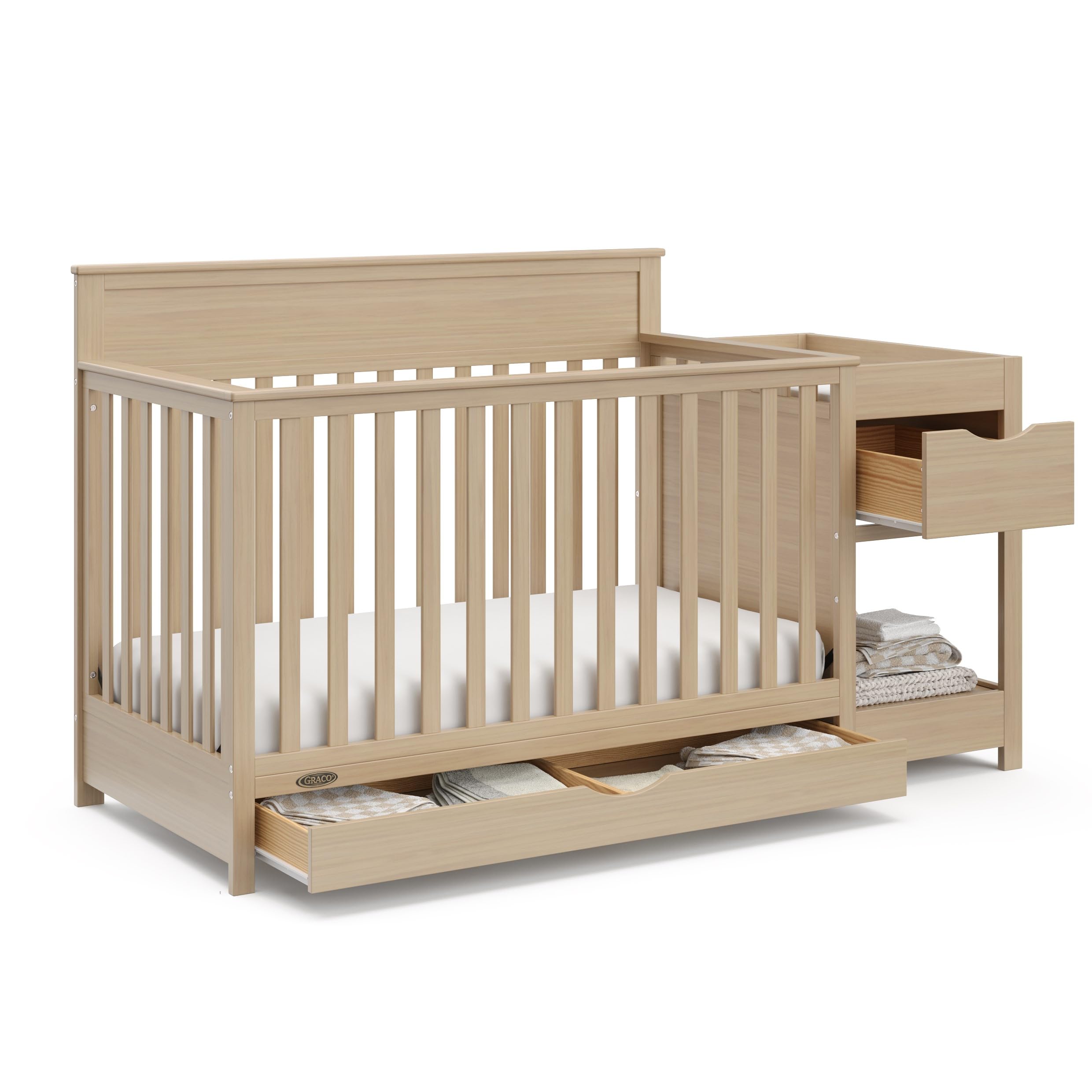 5-in-1 Convertible Crib with Changing Table and Drawer