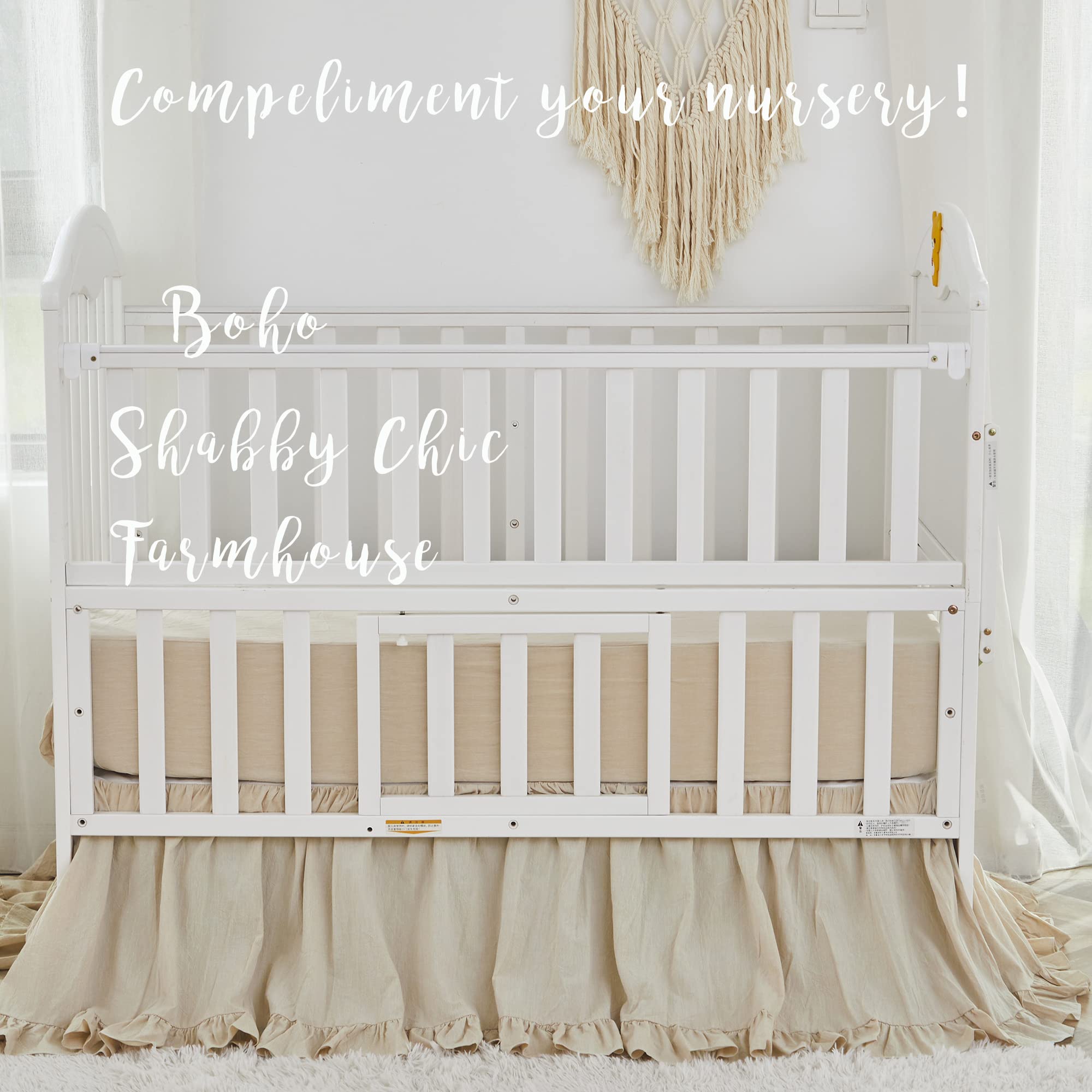 Boho Bohemian Girl Baby Nursery Crib Bed Skirt Dust Ruffle - Neutral Solid Color Beige