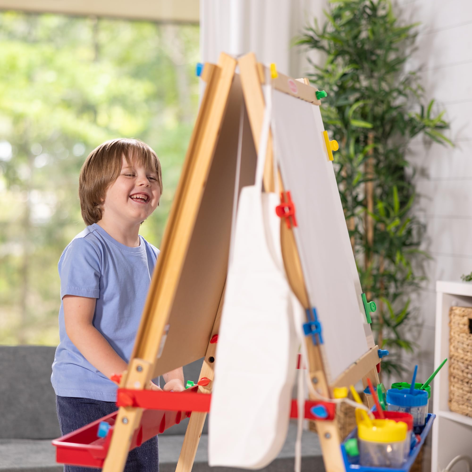 Deluxe Standing Art Easel - Dry-Erase Board, Chalkboard, Paper Roller