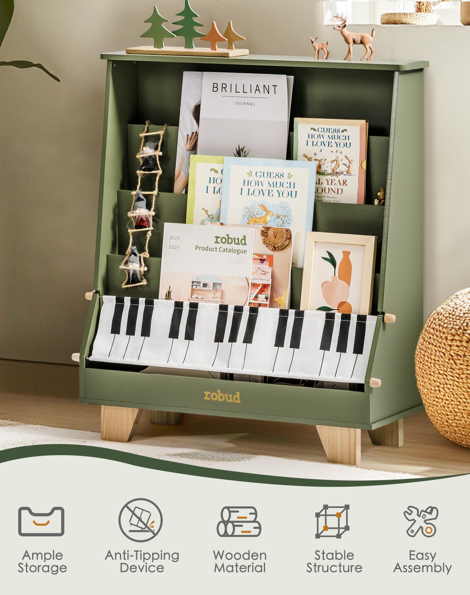 5-Tier Wooden Kids Bookshelf Montessori Storage Organizer