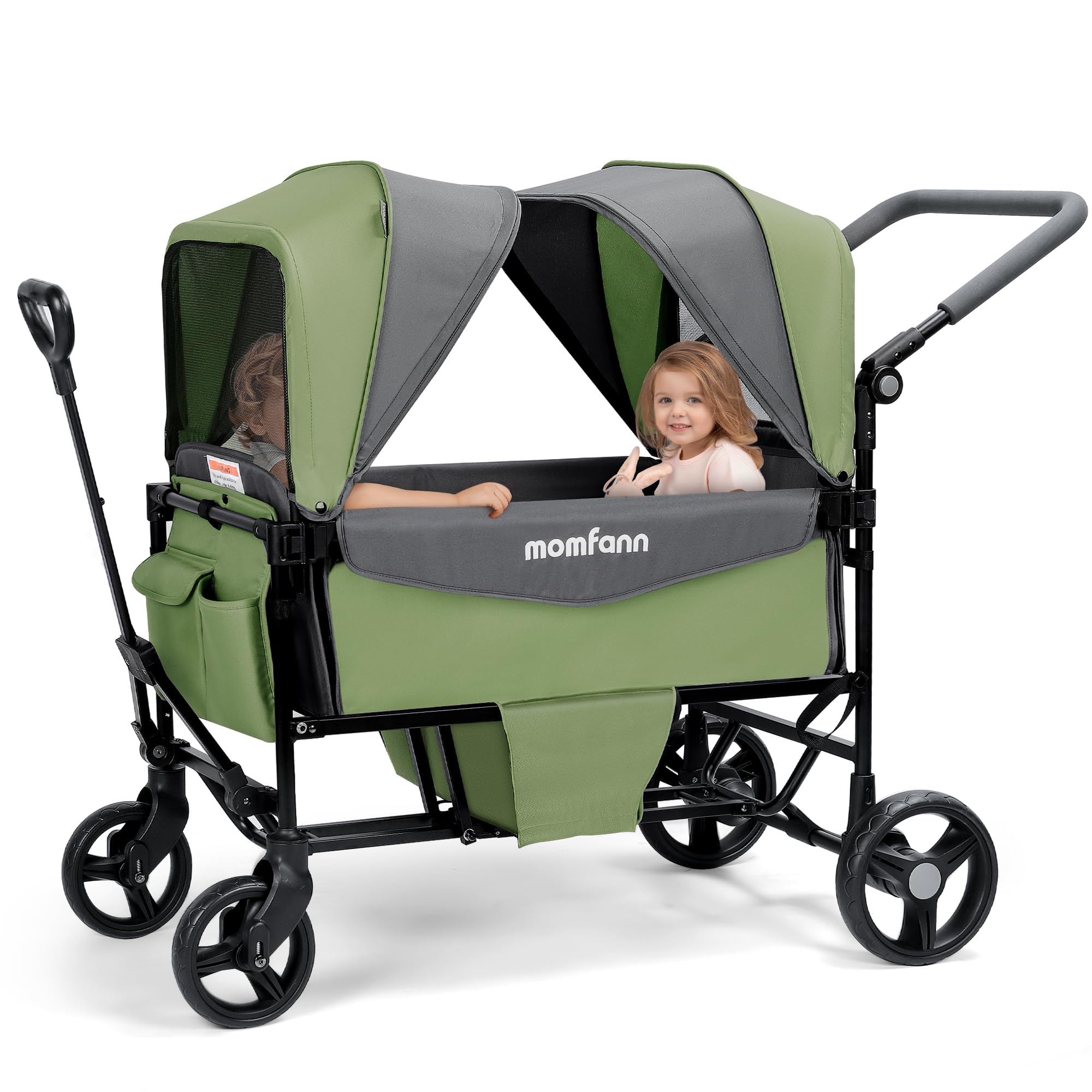 4-in-1 Convertible Stroller Wagon for 2 Kids with Canopy