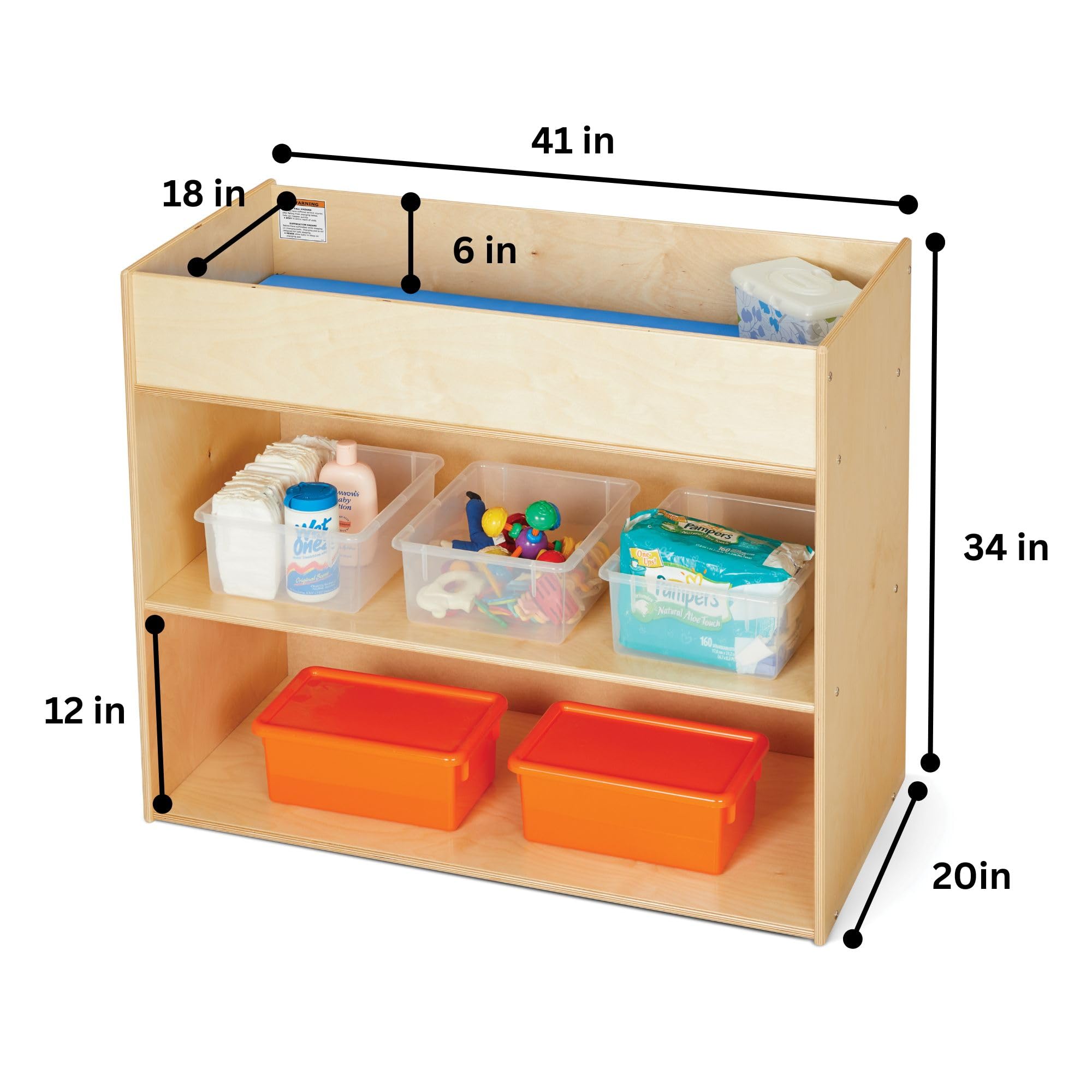 Changing Table with Storage Shelves and Safety Rails