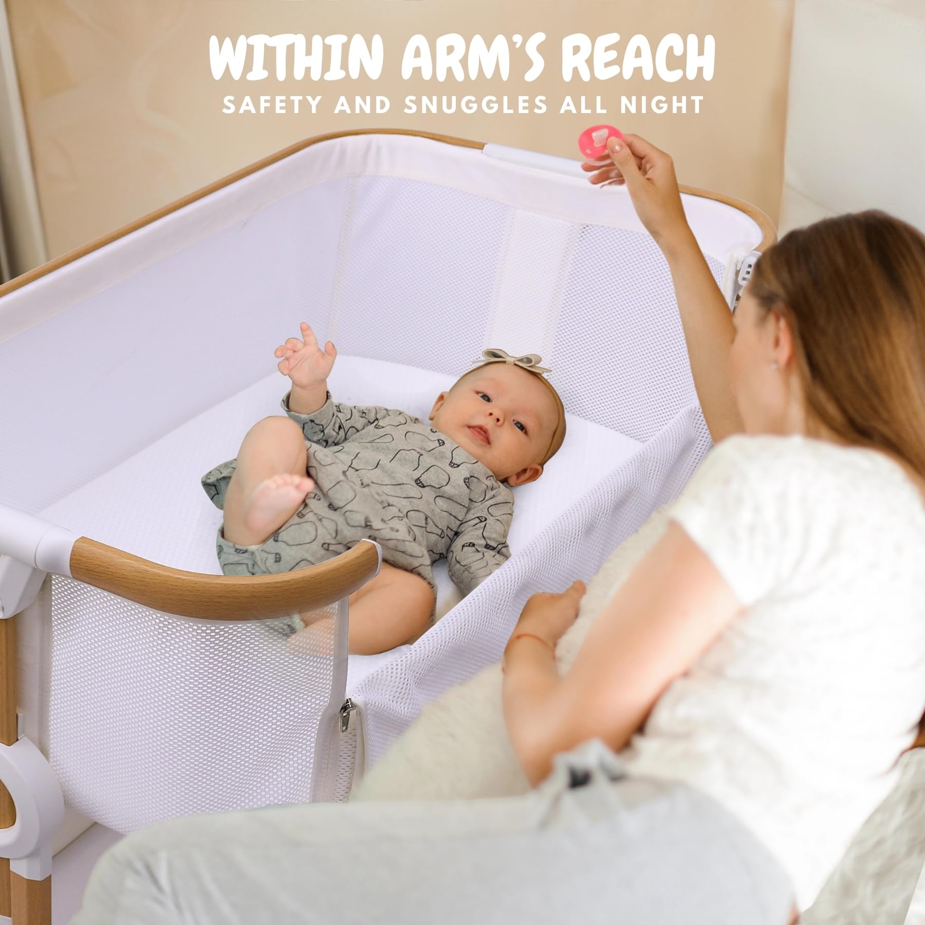 Baby Bassinet Bedside Sleeper 2 in 1 with Wheels