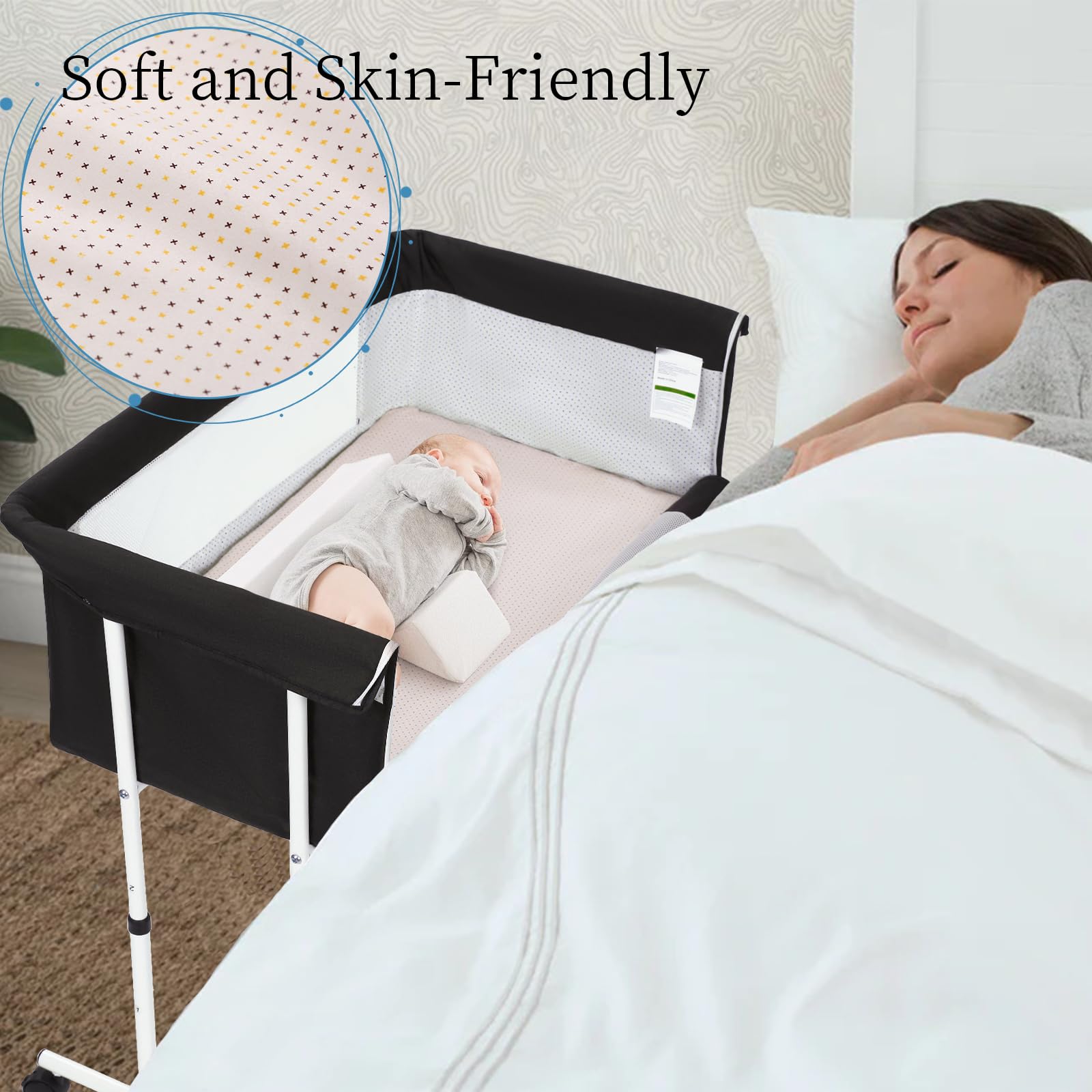 Baby Bassinet Bedside Sleeper with Adjustable Heights and Mesh