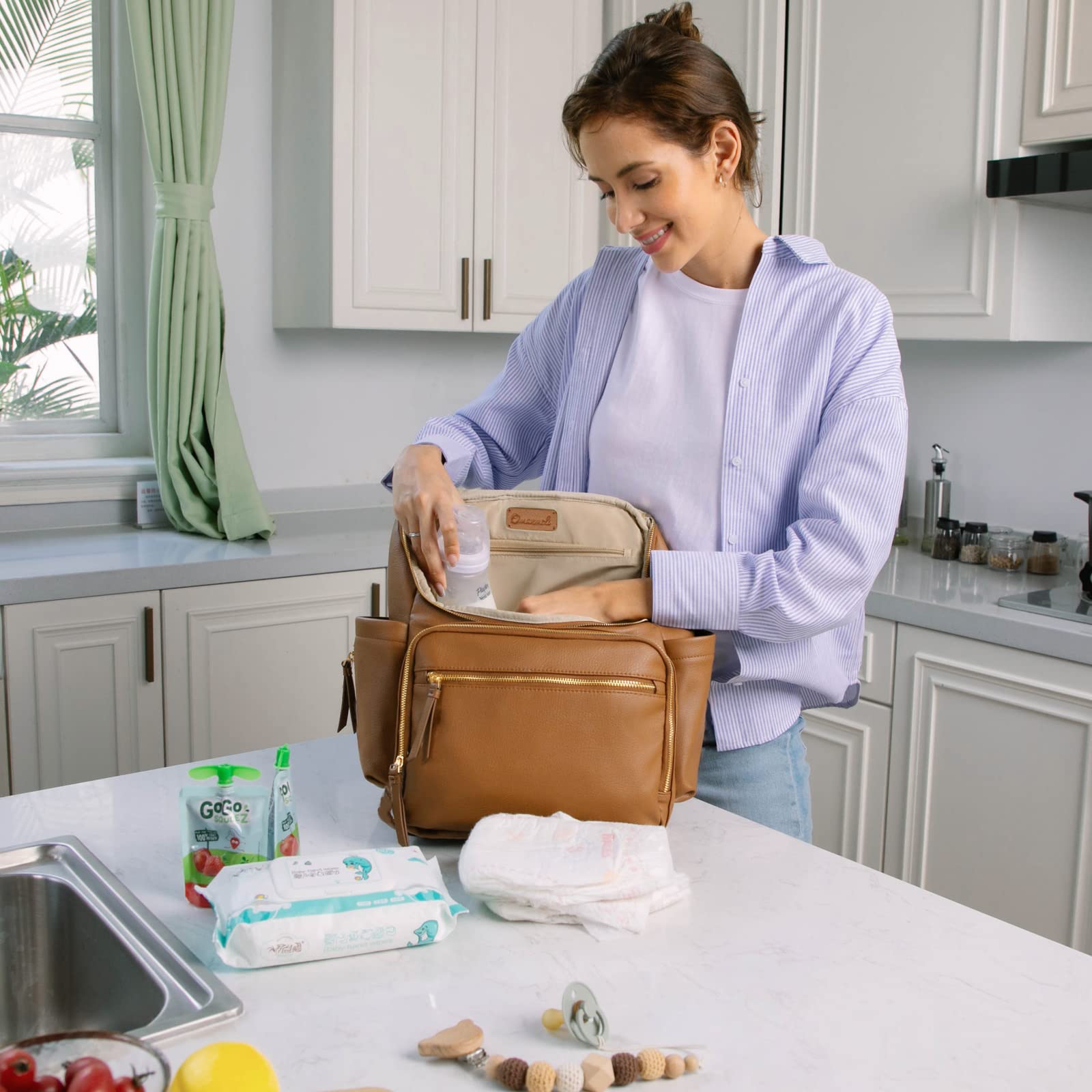 Bag Backpack Large Baby Diaper Bag Leather with 17 Diaper