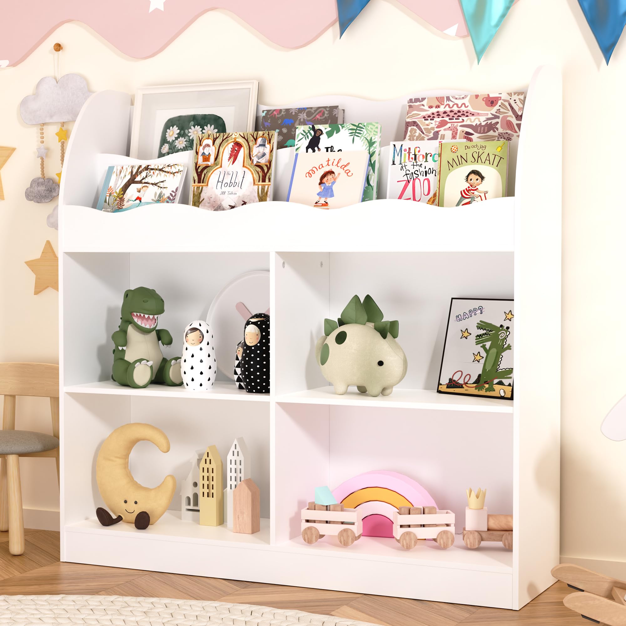 White Kids Bookshelf, Toy Storage Organizer