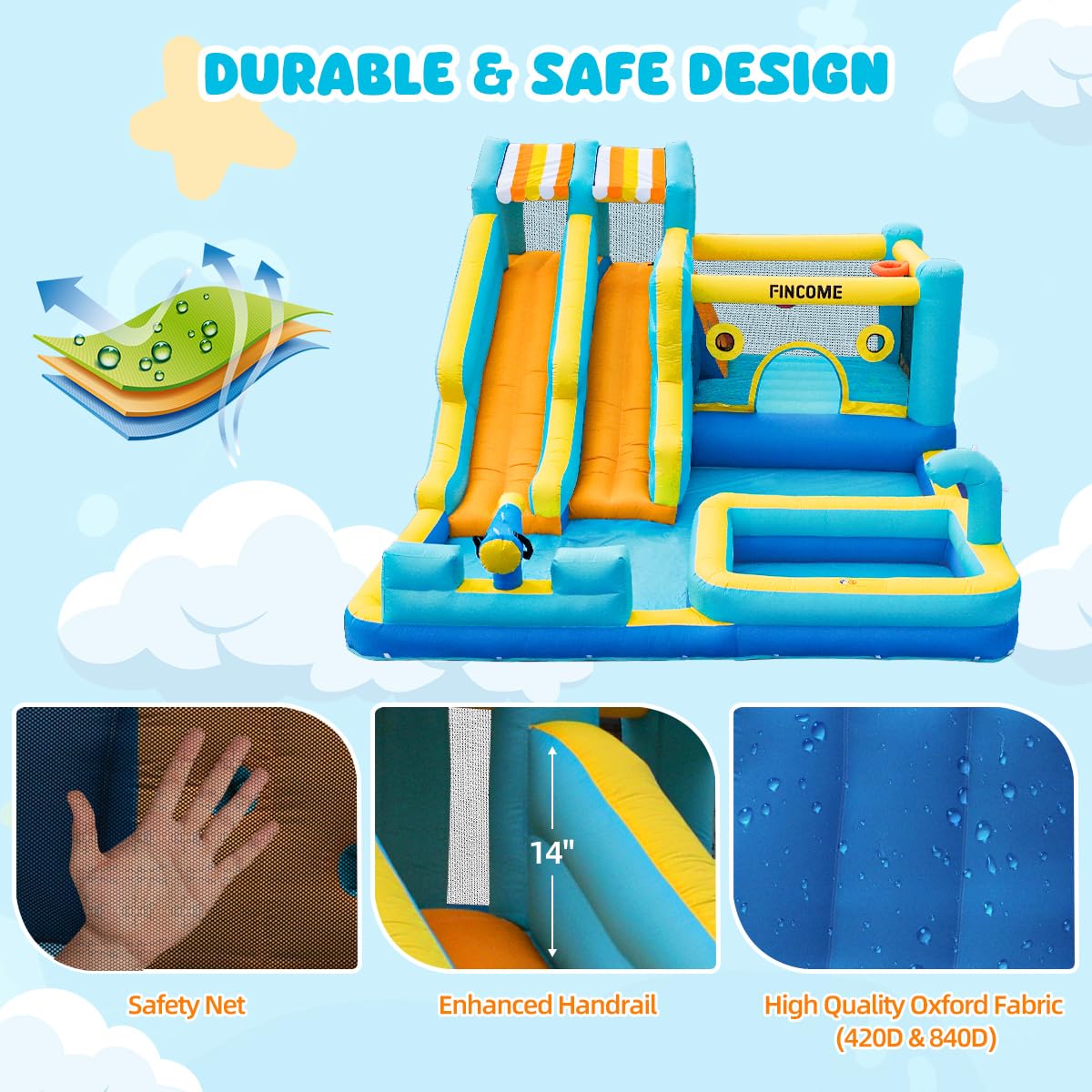 10-in-1 Inflatable Water Slide Bounce House with Blower