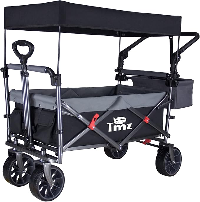 Folding Outdoor Utility Wagon with Removable Canopy - 265lbs Heavy Duty Trolley