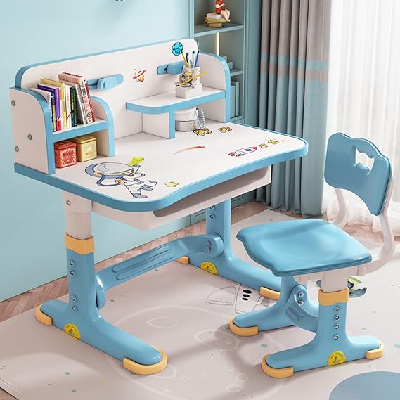 Kids Adjustable Study Desk & Chair Set w/Storage,Drawers,Bookshelf