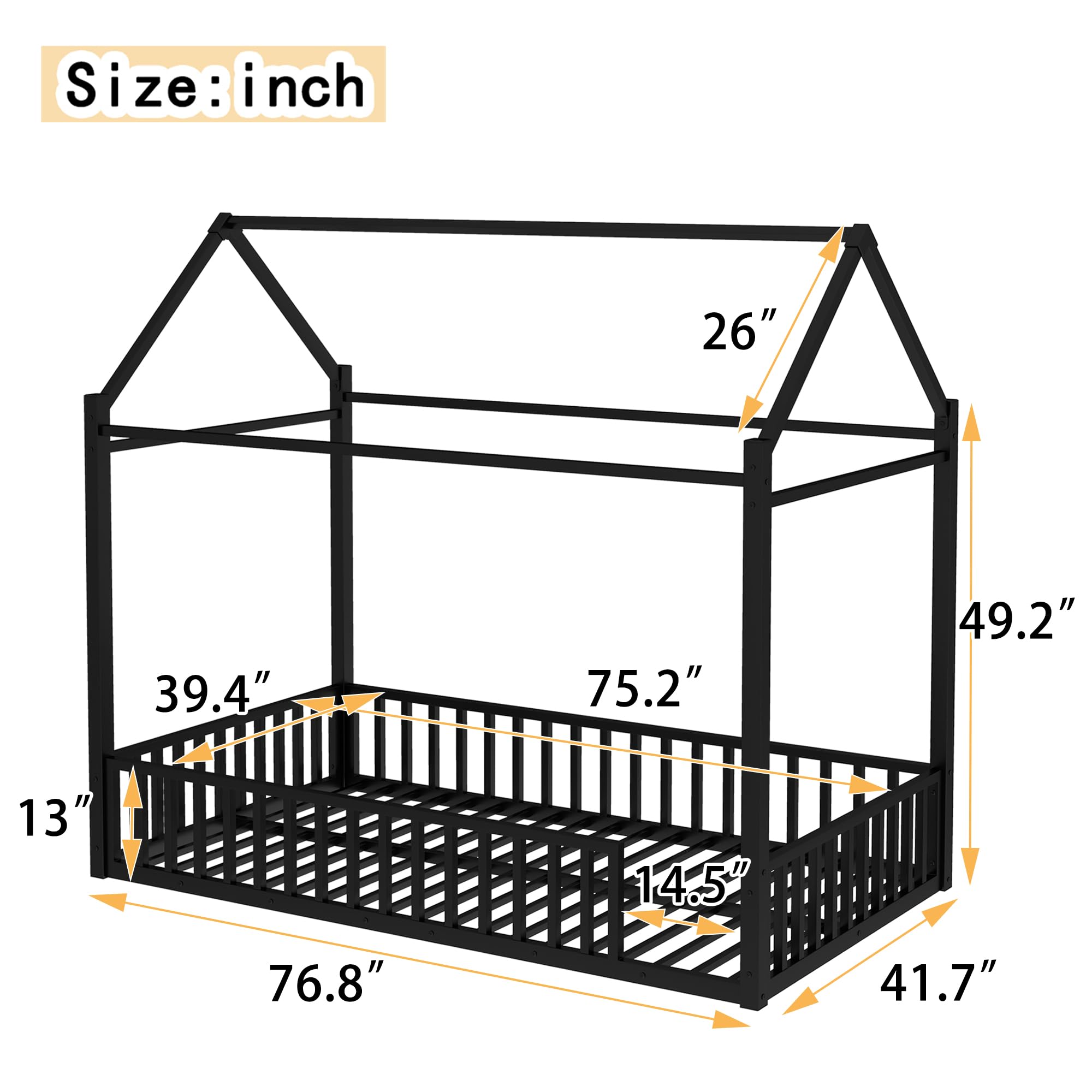 Twin Over Twin Metal House Bunk Bed with Roof