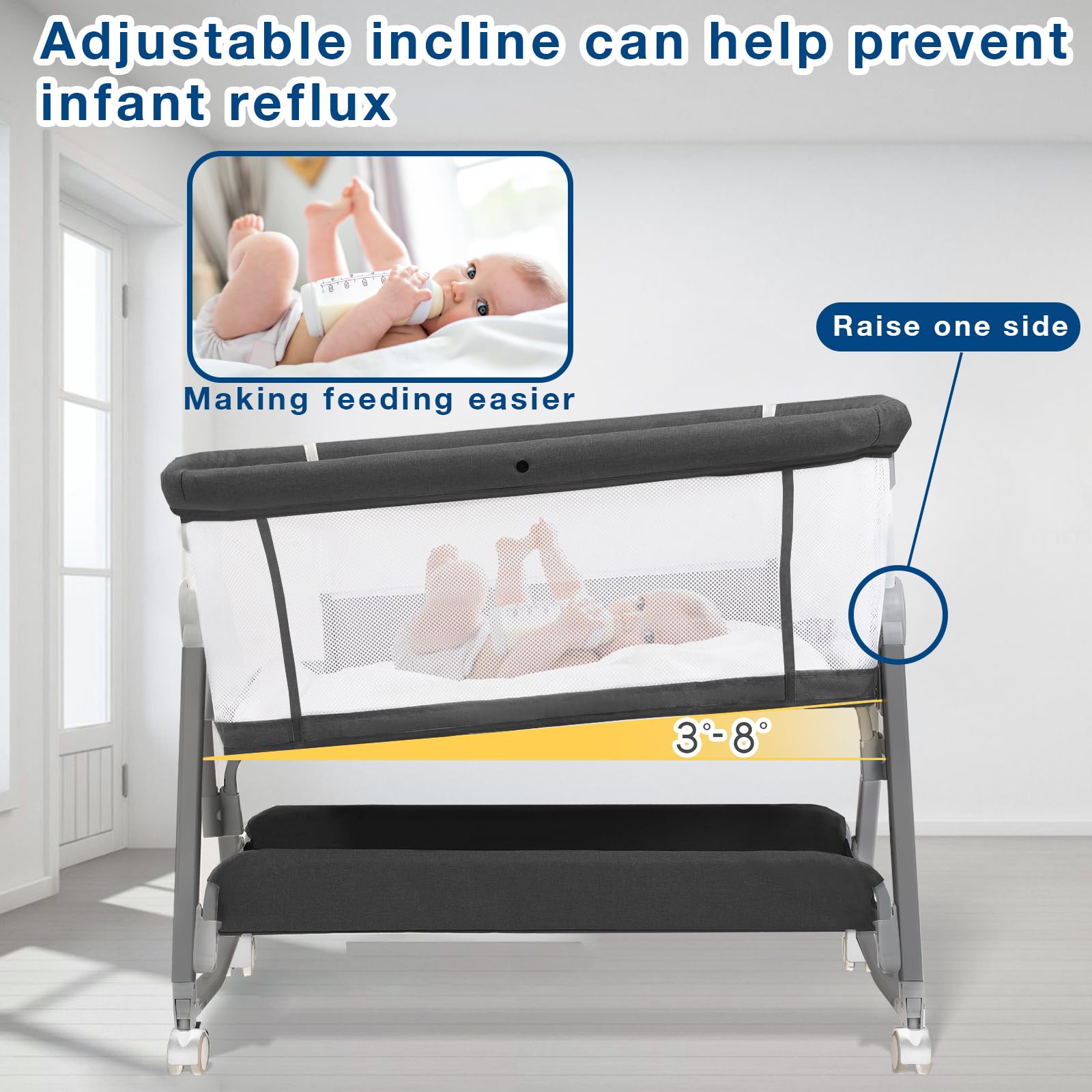 Adjustable Bedside Bassinet with Wheels