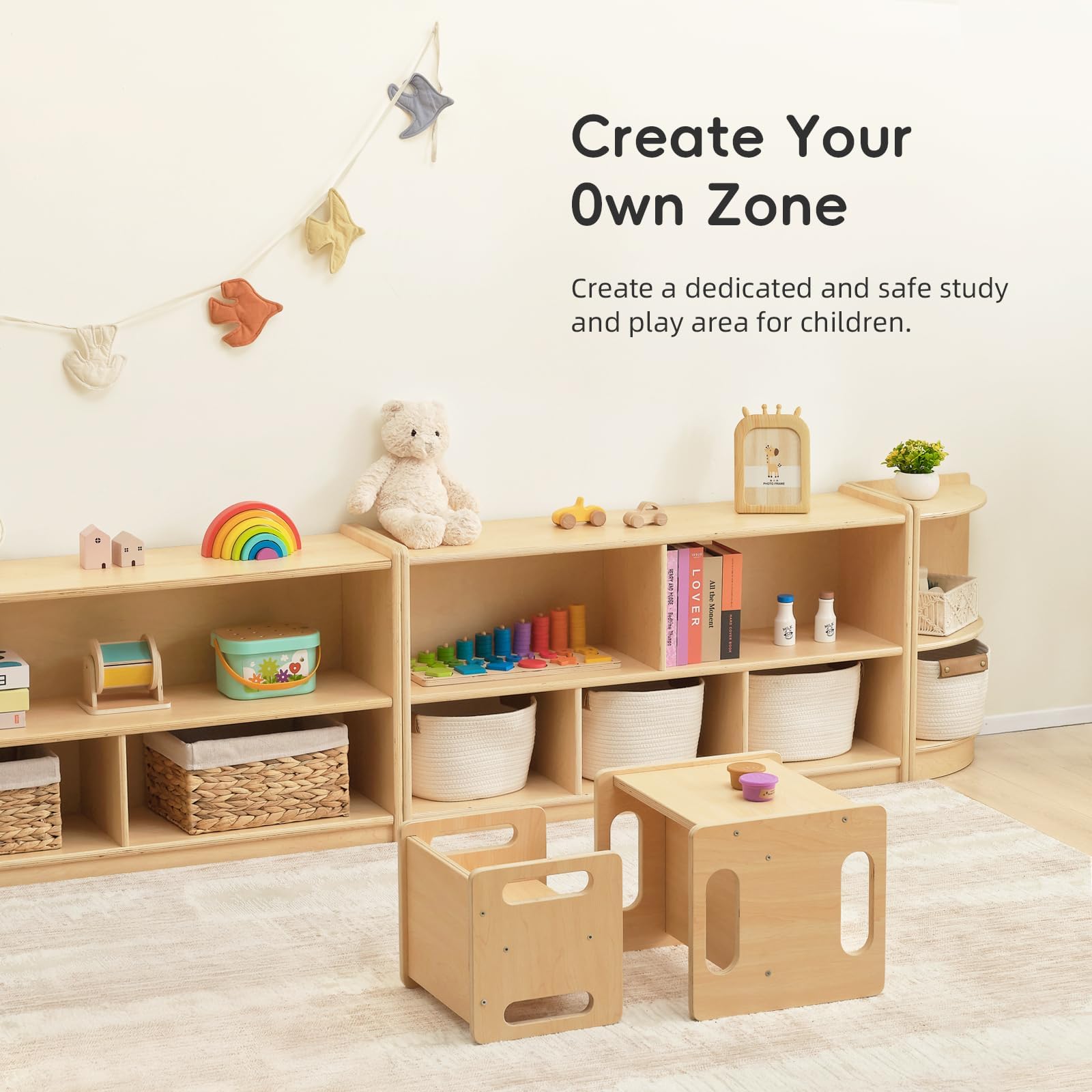 5-Section Wooden Storage Cabinet for Kids