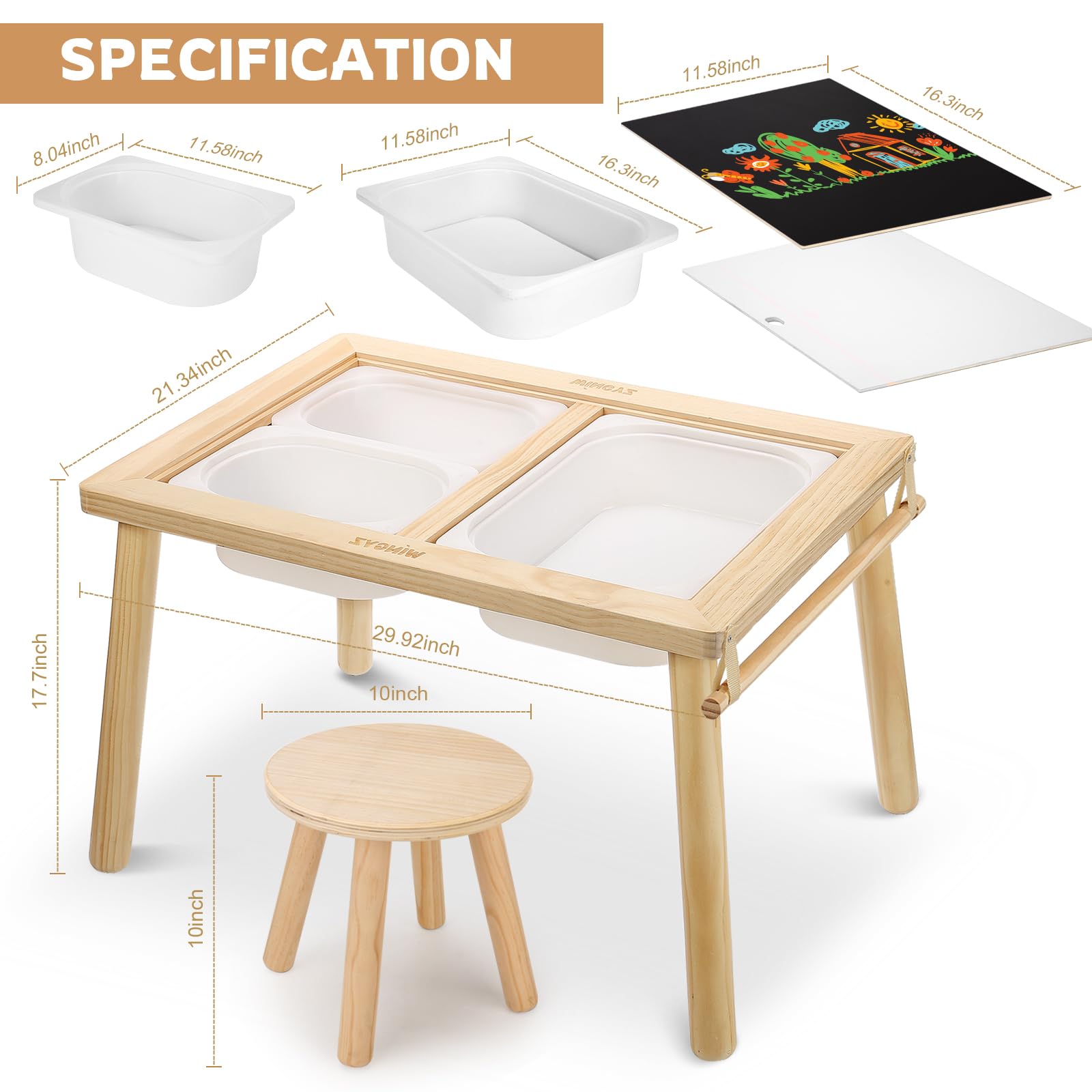 Kids Sensory Table and Chair Set with Storage Bins and Paper Roll