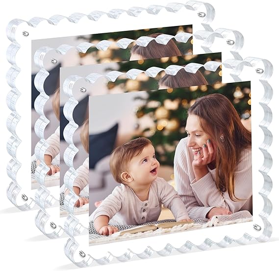 3Pack Magnetic Acrylic Picture Frames 5×7 Inch - Scalloped Photo Frame