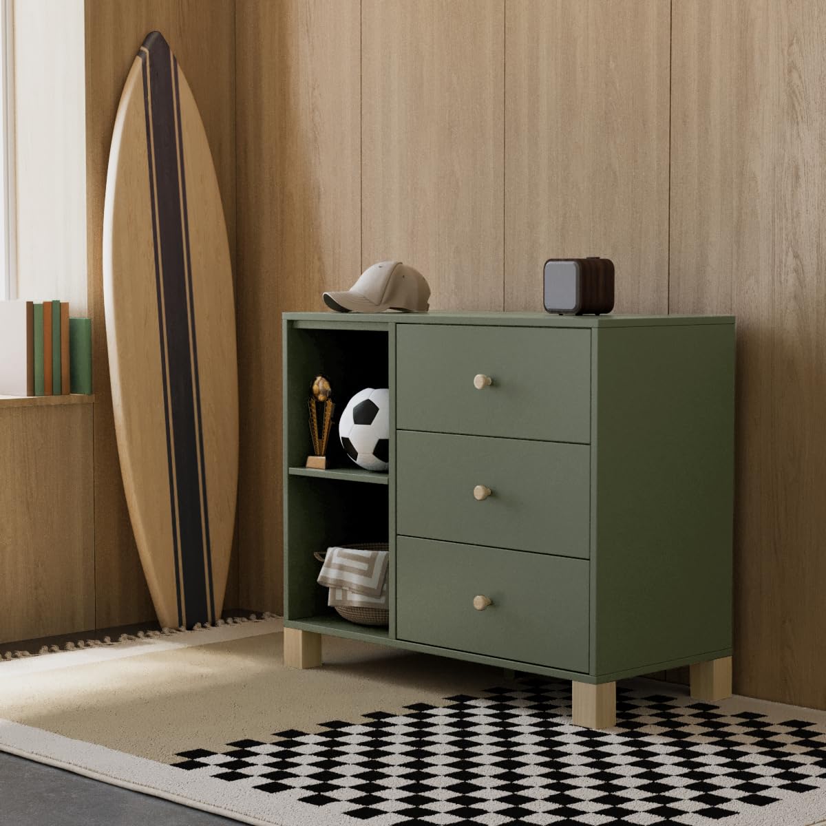 California 3 Drawer Combo Dresser (Olive with Driftwo