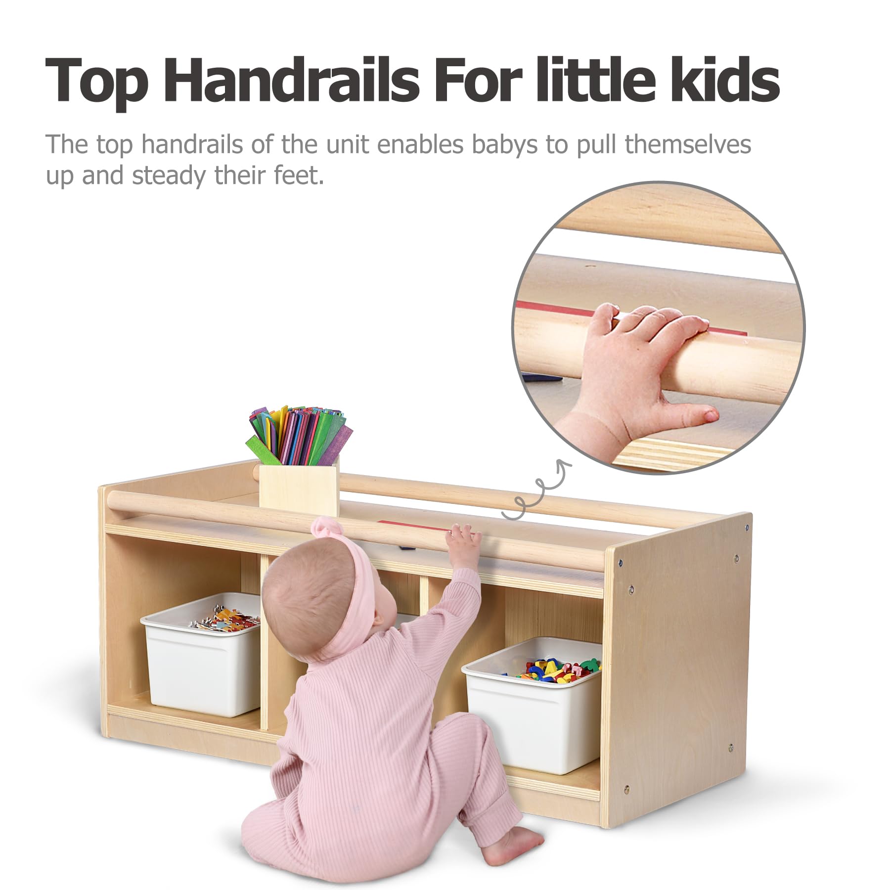 Toddler Toy Storage with Mirror Back and Pull Up Bar