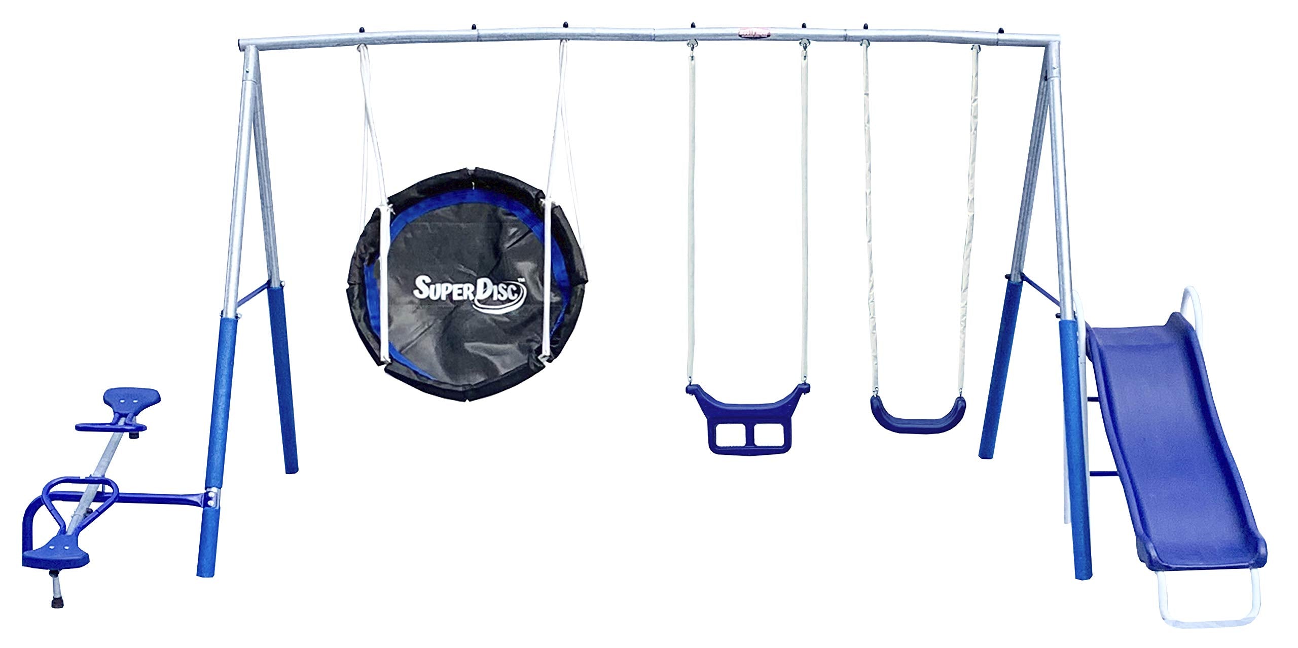 Galvanized Steel Swing Set with Slide and See-Saw