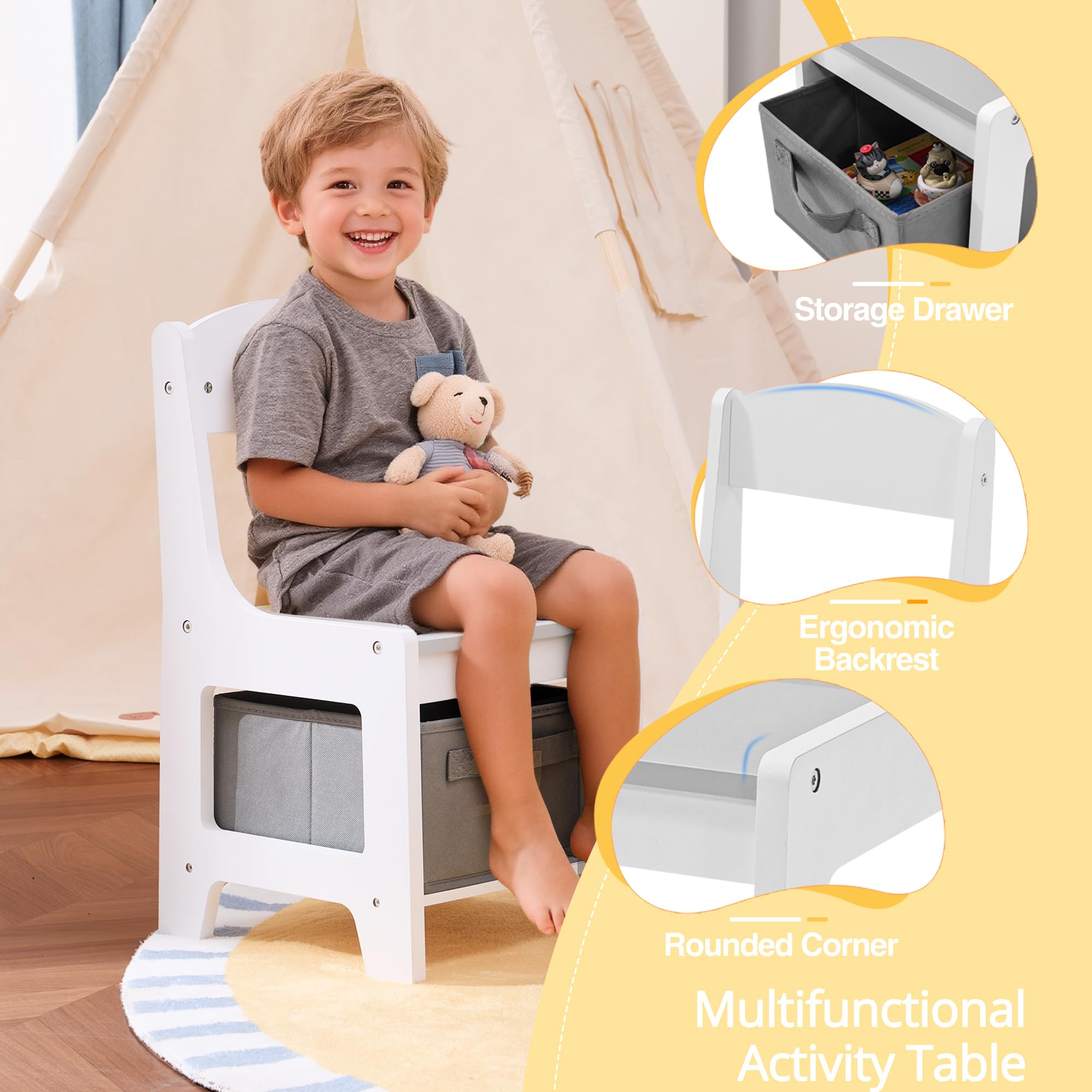 3-in-1 Kids Table and Chair Set with Storage
