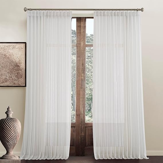 Window Sheer Curtains 42 inches Wide, White with Black Border