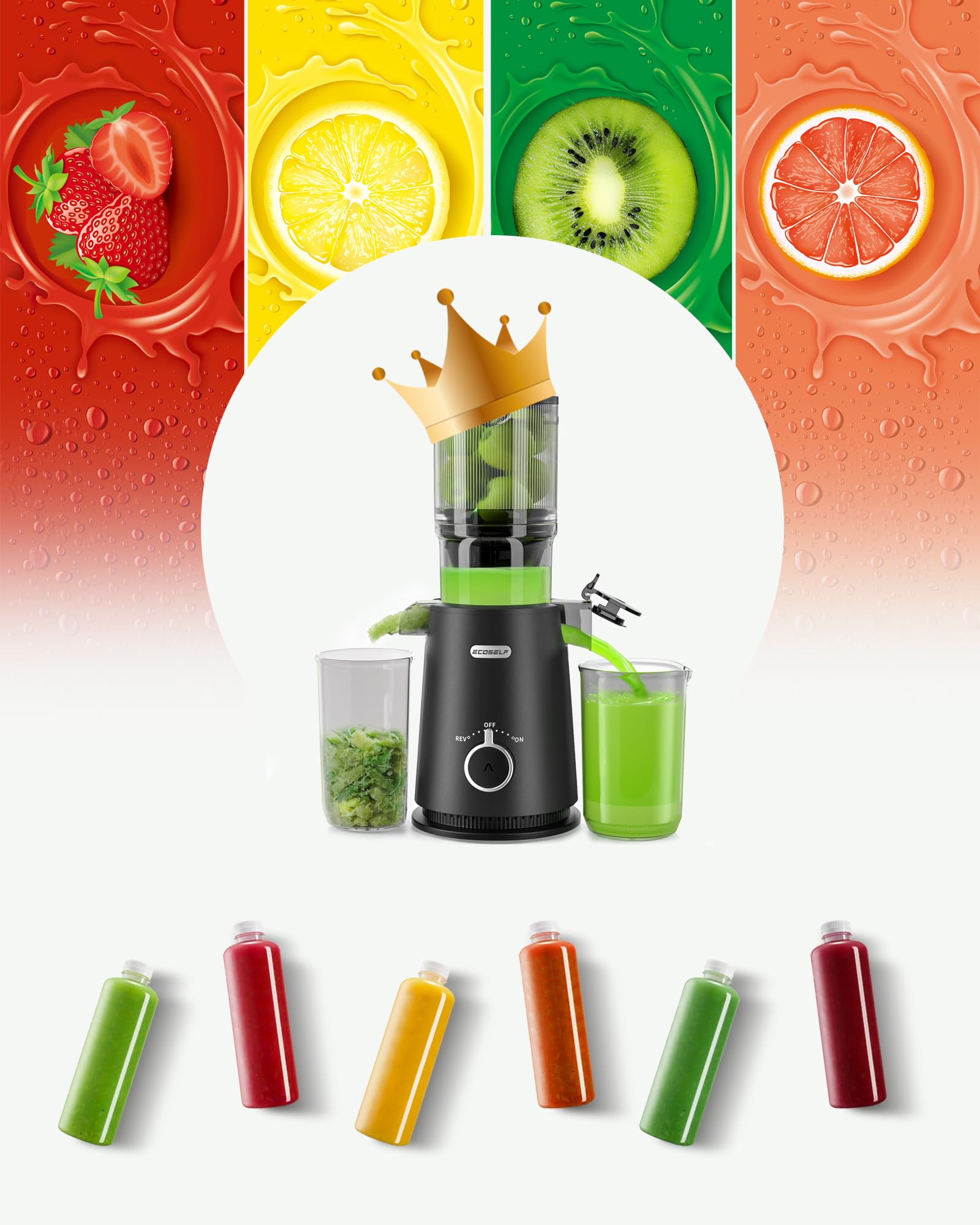ECOSELF Juicer Machines with Wide Mouth & Large Feed Chute, Professional Cold Press Juicer For Whole Fruits & Vegetables, Self Feeding for Juice Extractor Machine, Easy to Clean, High Juice Yield