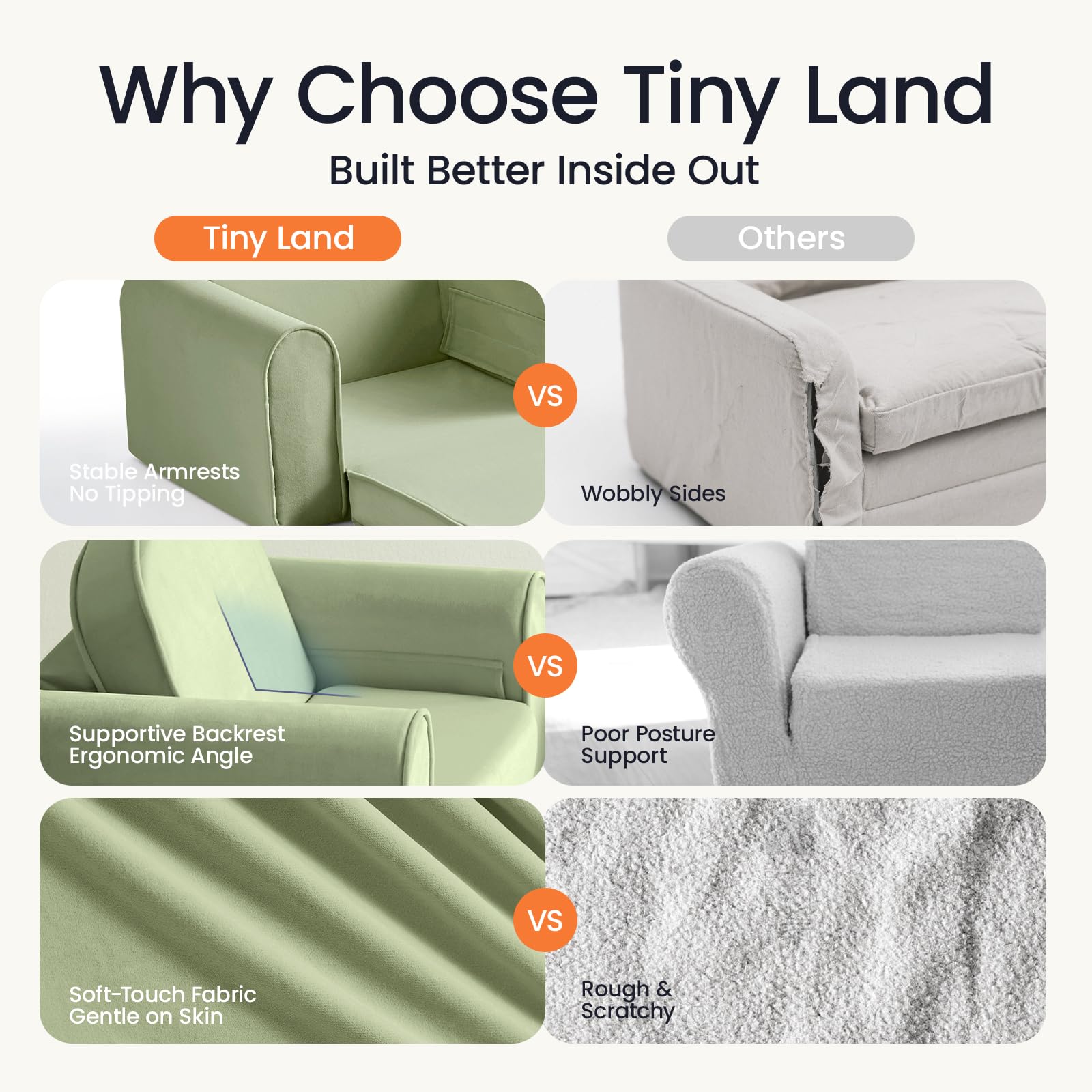 Foldable Kids Sofa Couch with Storage Pockets